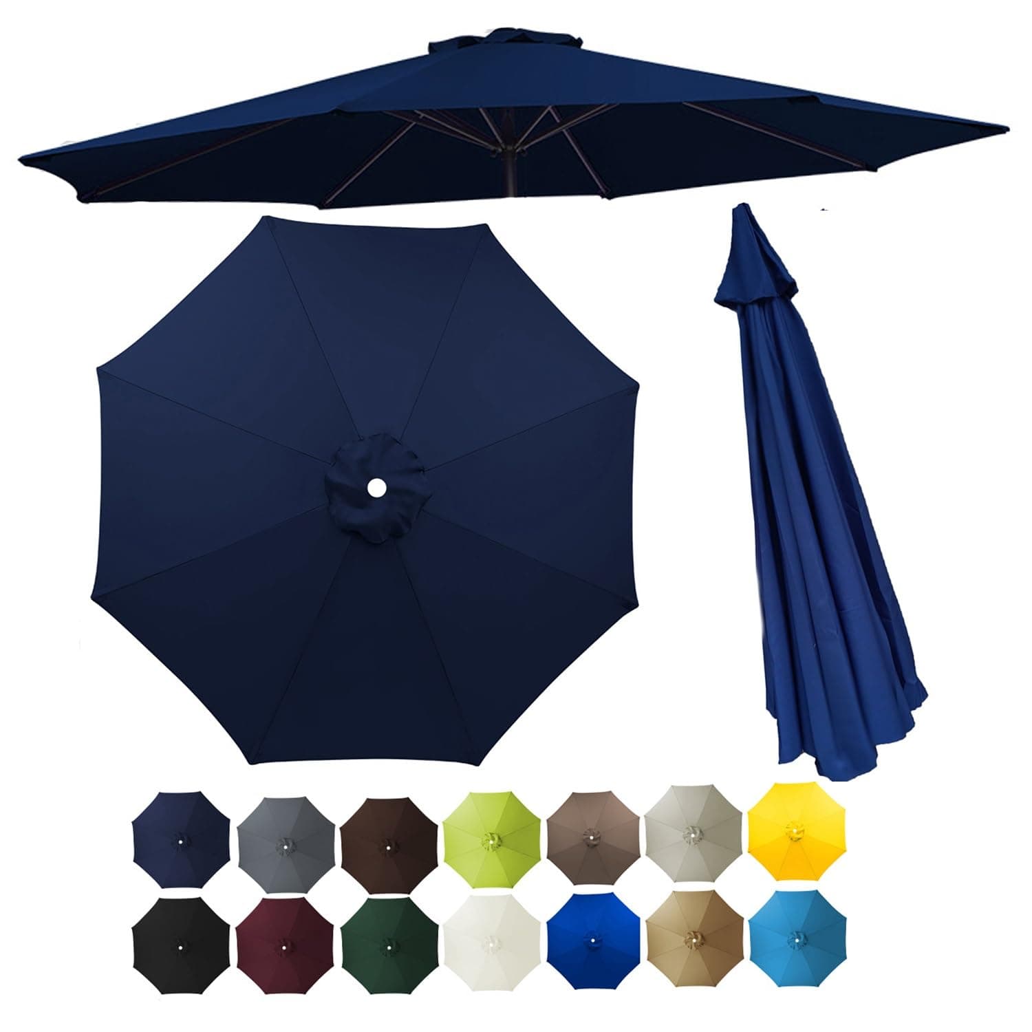Outdoor Table Market Yard Umbrella Canopy Cloth Replacement Top Cover, 6 Ribs 8 Ribs Patio Umbrella Replacement Canopy, 7.5ft 9ft 10ft UV Sun Protection And Water Resistant Replace Umbrella Fabric(Nav