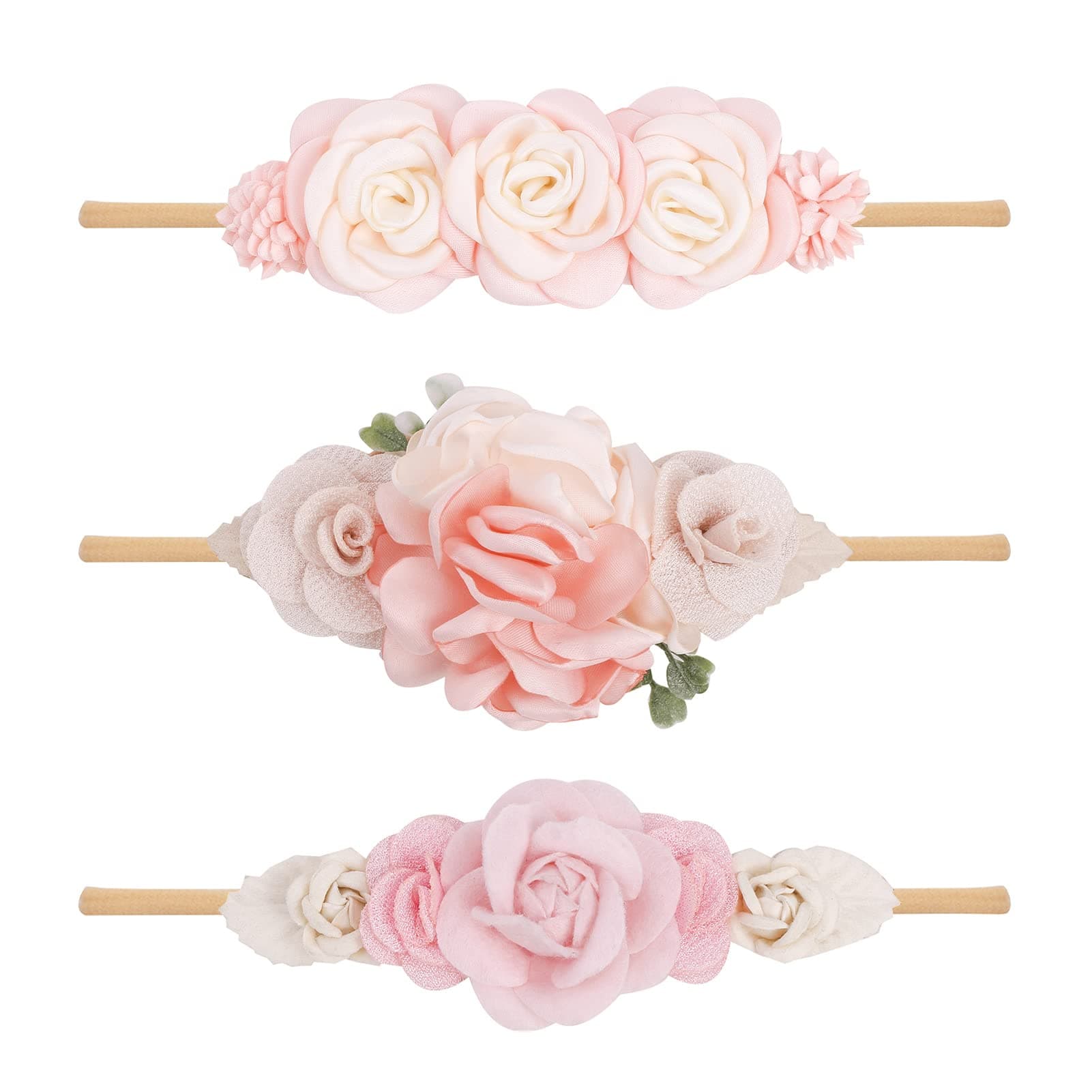 cherrboll 3pcs Baby Girl Headbands Flowers, Super Soft & Stretchy Nylon Floral Hairbands for Newborn Toddler…