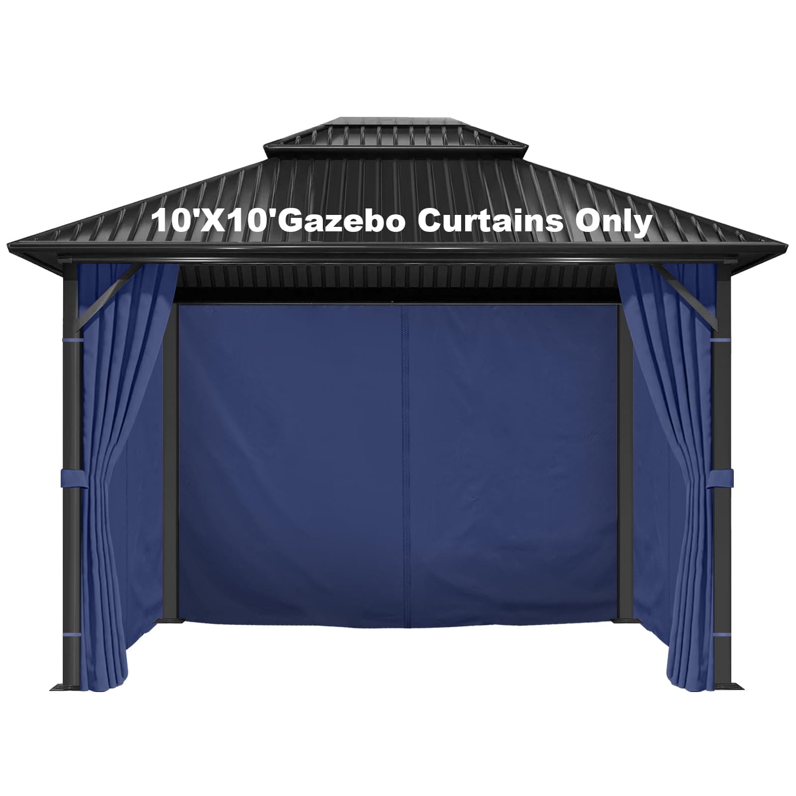 Gazebo Curtains 10'x12' Waterproof, Universal Replacement Privacy Curtain, 4-Panels Sidewall Curtains with Zipper for Patio, Garden and Backyard (Only Curtain) (Navy Blue, 120W x 144L inch (4 Panels))
