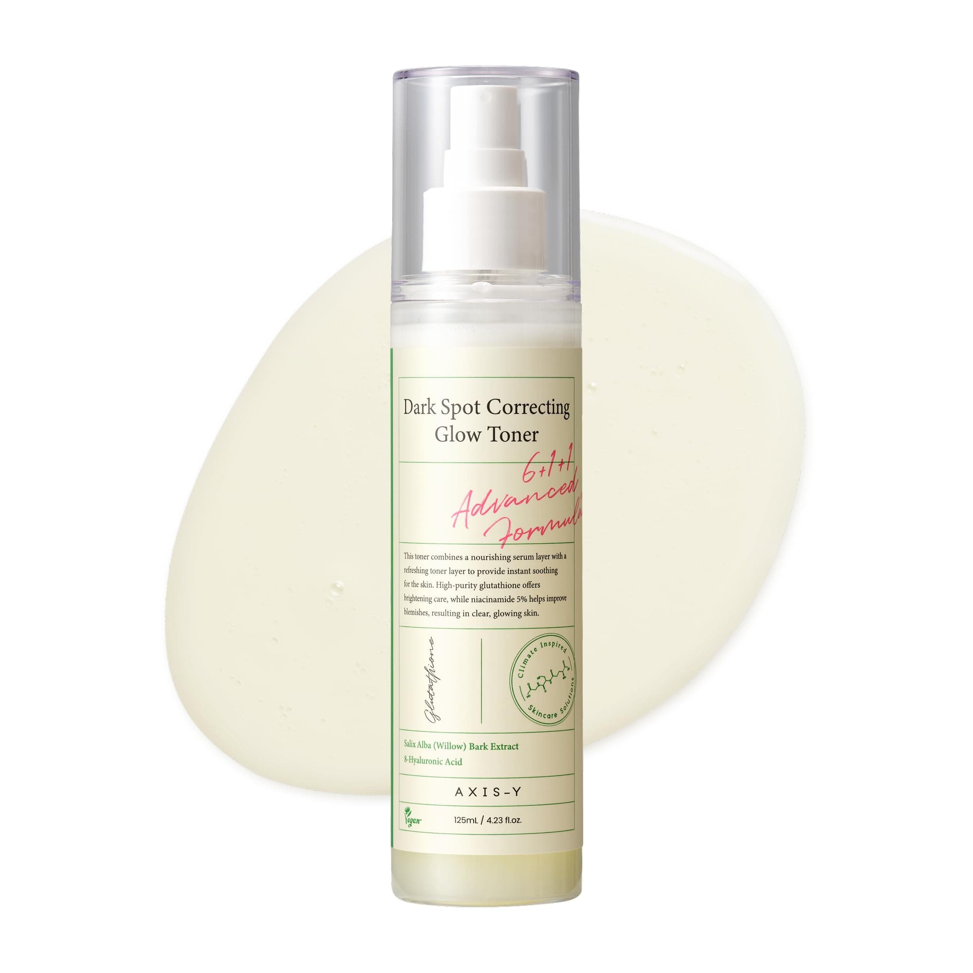AXIS-Y Dark Spot Correcting Glow Toner,Brightening & Hydrating with Niacinamide, Glutathione & Hyaluronic Acid, Vegan Korean Skin Care Exfoliator Face Toner for All Skin Types 125 Ml (4.23 fl. oz)
