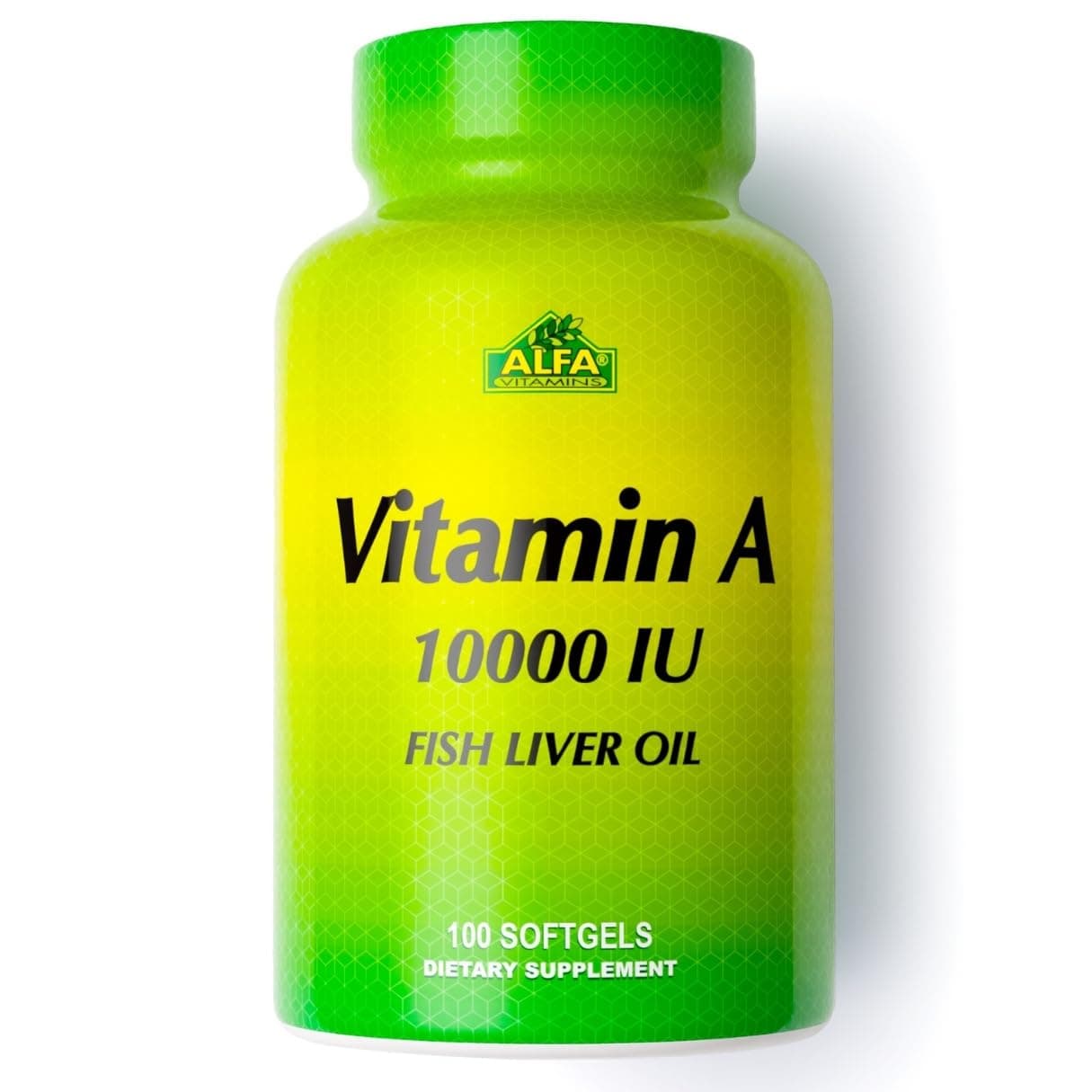 ALFA VITAMINS - Vitamin A - Fish Liver Oil 10,000 IU - Daily Dietary Supplement Helps Supports Vision, Skin and Immune System - 100 Softgels