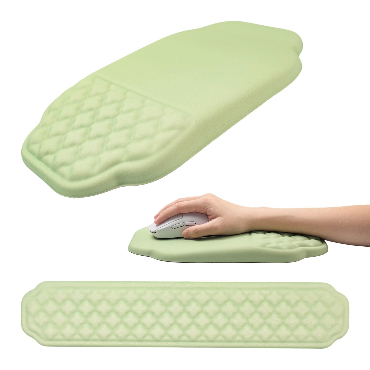 Ergonomic Mouse Pad and Keyboard Wrist Rest - Green Wrist Rest Keyboard with Mouse Wrist Pad Sets, Soft Memory Foam Wrist Support for Laptop, Mac, Office, Work, Gaming