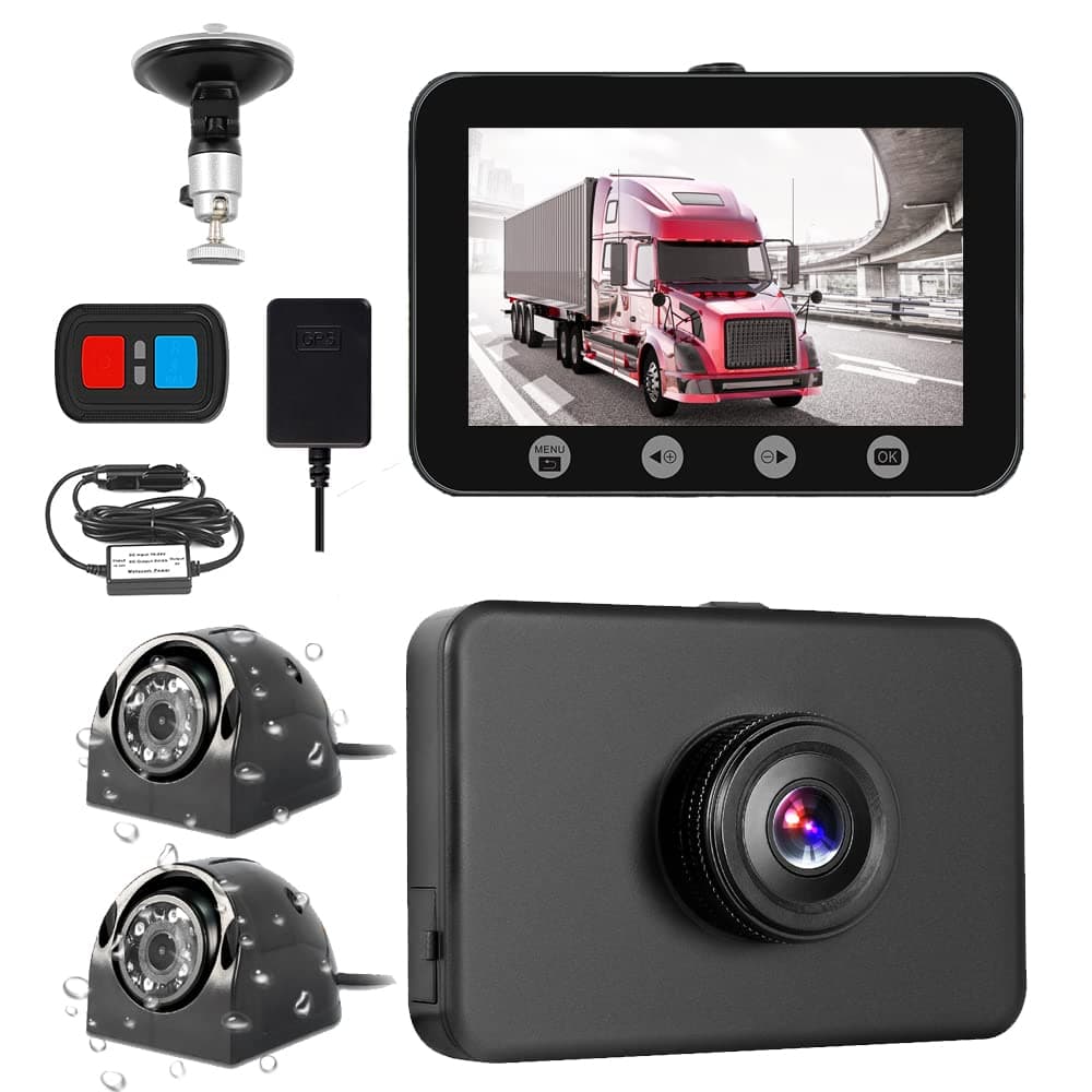 VSYSTO 3CH WiFi Truck Dash Cam, 4.5'' Screen GPS HD 1080P Front & 720P Sides Infrared Night Vision Lens Backup Camera System DVR for Semi Trailer Van Tractor Car RV, G-Sensor Loop Recording