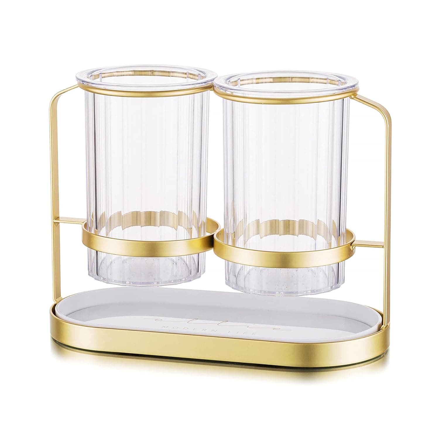 Kivsty Glass Silverware Holder Kitchen Utensil Holder Silverware Caddy with Metal Rack Utensil Organizer Countertop Cutlery Holder Drainer for Flatware, Fork, Knife, Spoon - Gold