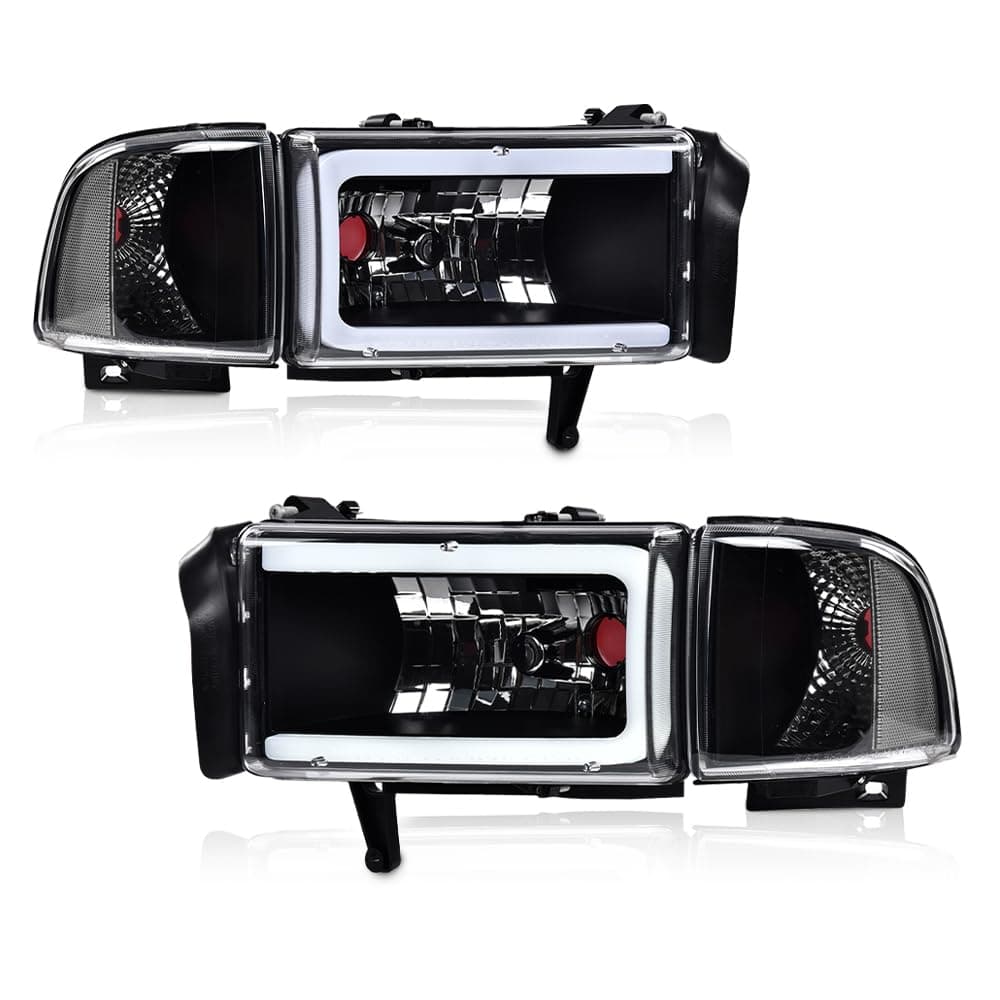 PIT66 Pair Headlight LED Light Strip w/o Bulbs Compatible with Dodge Ram 1500 1994-2001/Ram 2500 3500 1994-2002 (Not Fit Sport & Ram Van Model) Headlamps Clear Lens Black Housing Clear Refelector