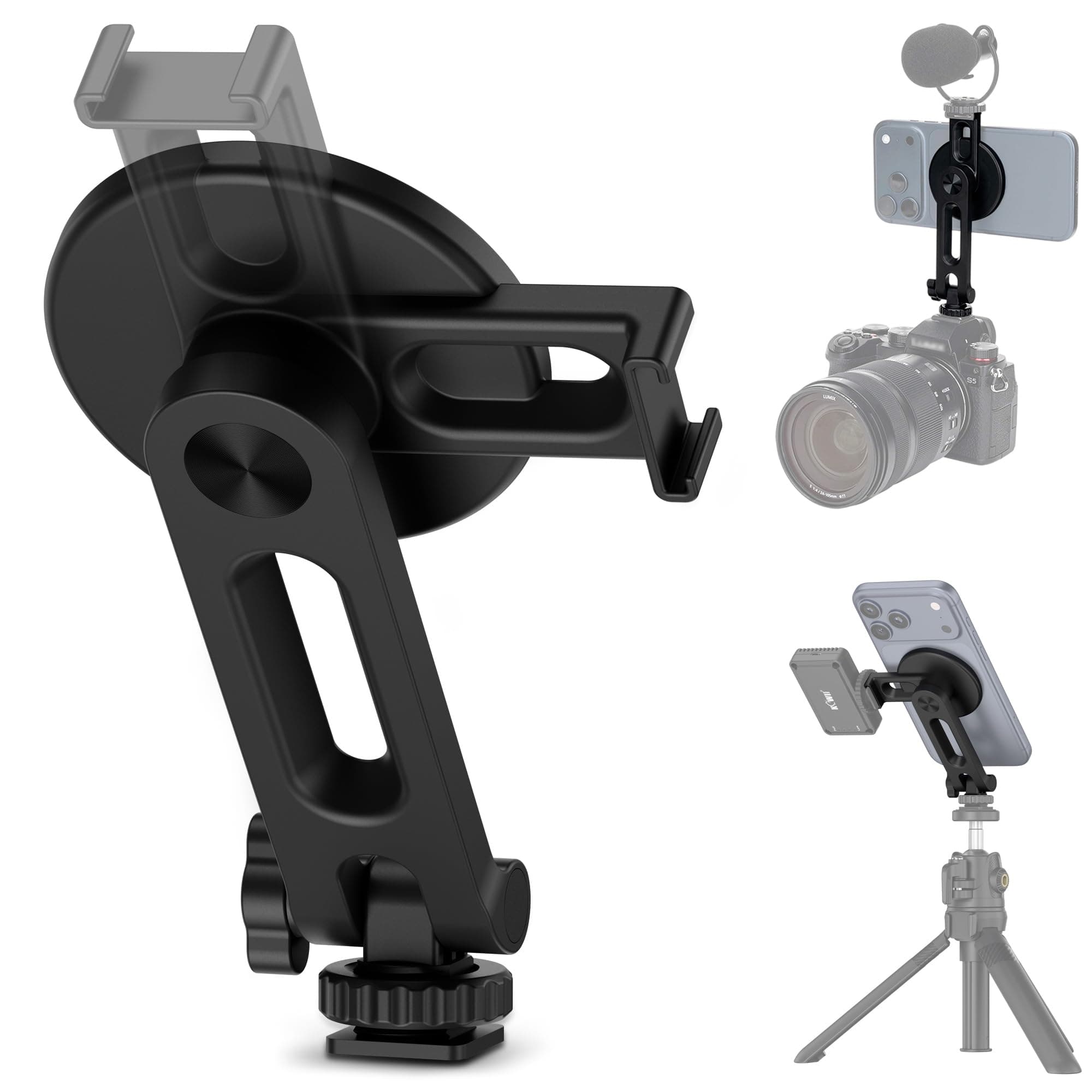 Magnetic Camera Cold Shoe Phone Tripod Mount Holder w Rotatable Cold Shoe