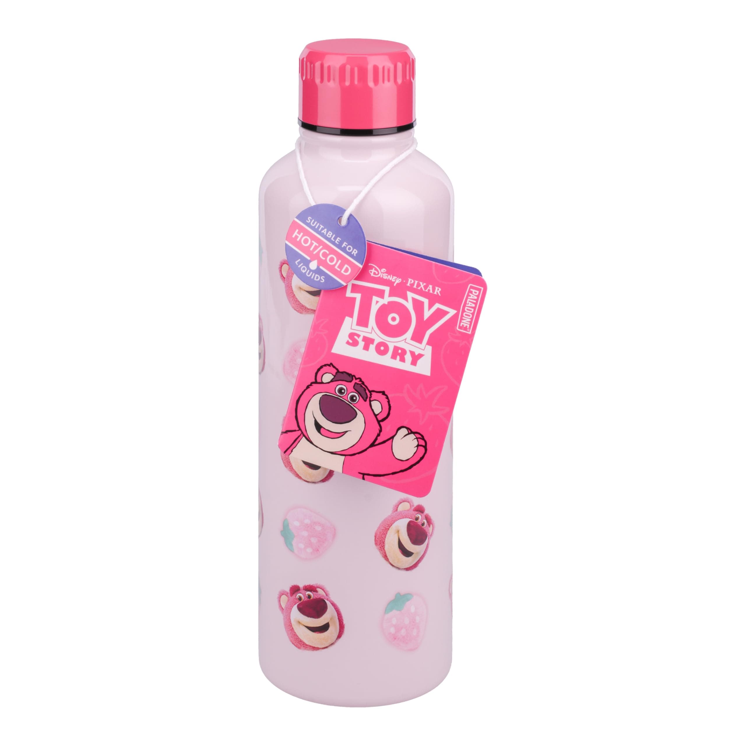Paladone Lotso Pink Metal Water Bottle with Screw-Top Lid Reusable Stainless Steel 500ml, Officially Licensed Disney Pixar Toy Story Merchandise for Kids, Teens, Adults, School, Work