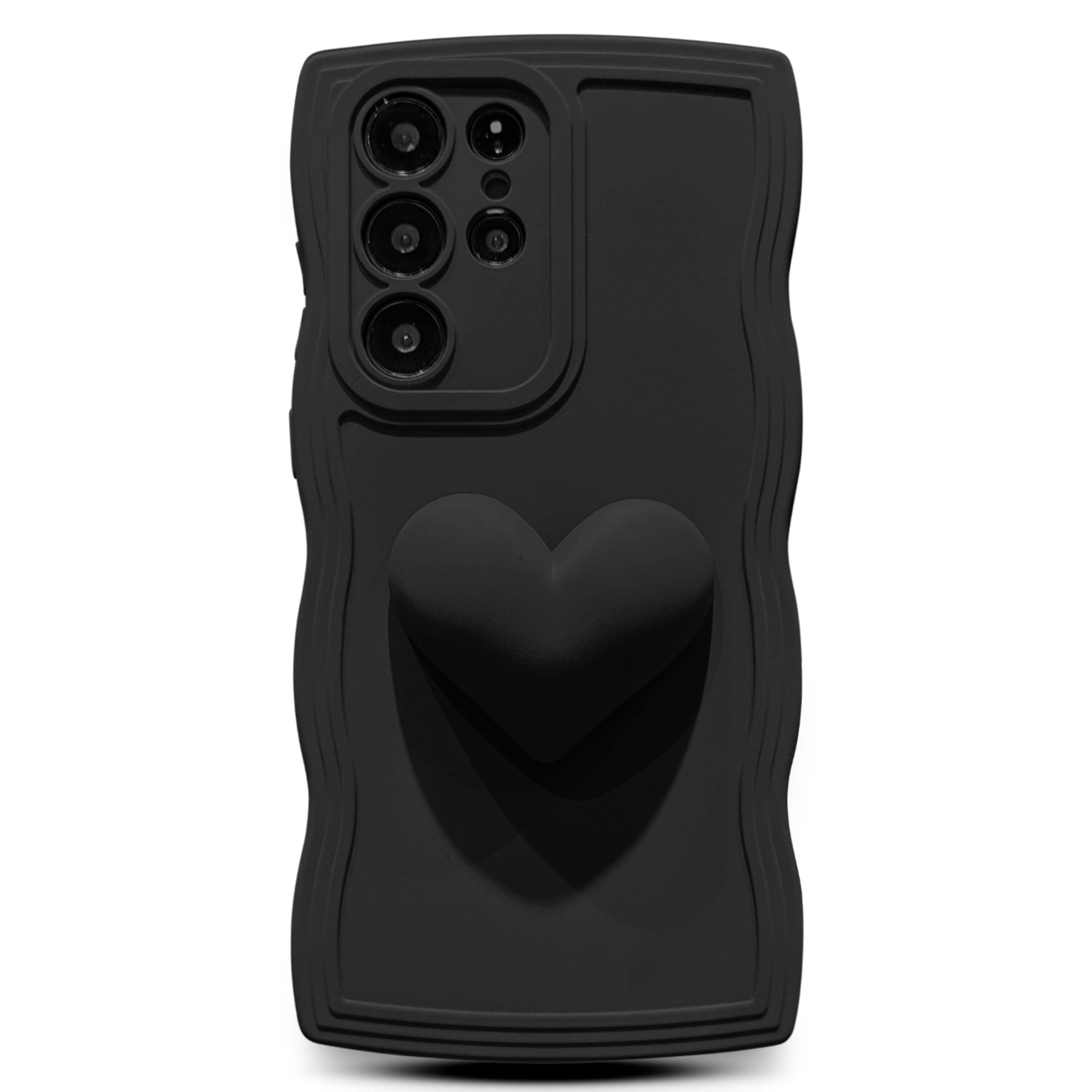 LYQZDT for Samsung Galaxy S22 Ultra Case 6.8", Cute Kawaii 3D Love Heart Aesthetic Curly Wavy Edge Non-Slip Camera Lens Cover Soft Silicone Shockproof Bumper Phone Cover for Women (Black)