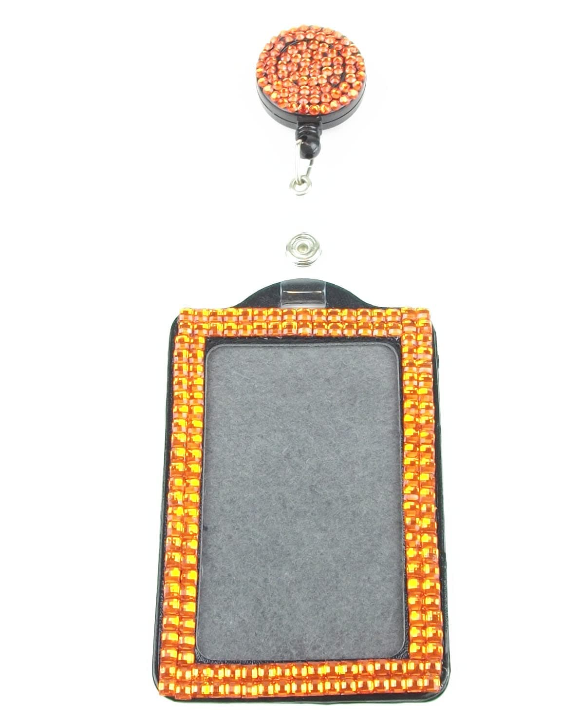 Bling Mix-Colors Crystal Rhinestone Retractable Reel with Vertical ID Badge Holder (Orange)