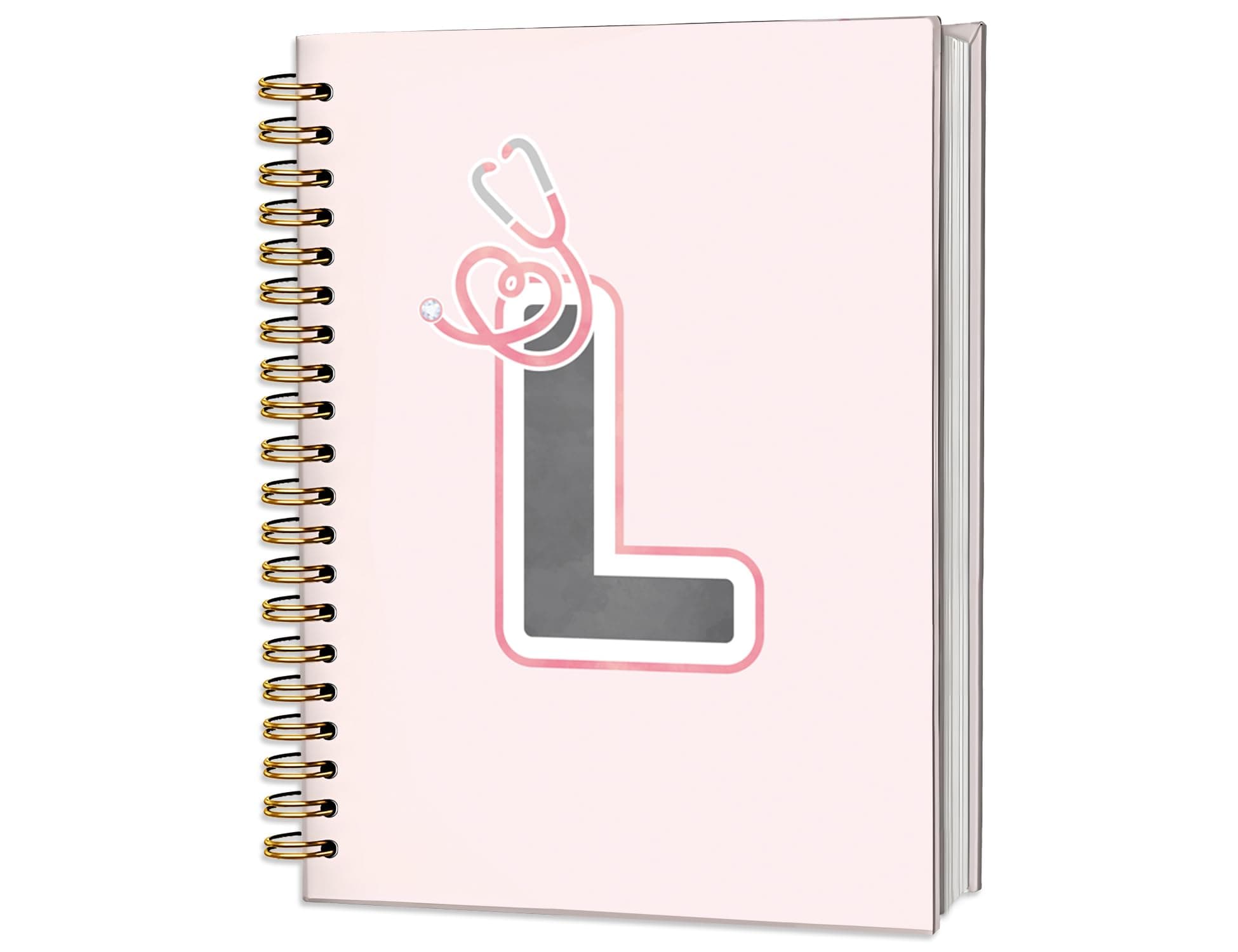 ICEWHITEY Pink Nurse Notebook,Nurses' Day RN School Practitioner Gifts, Nurse Office Supplies,Initial Personalized Spiral Notebook Journal.5.5x8.3 Inch (L)