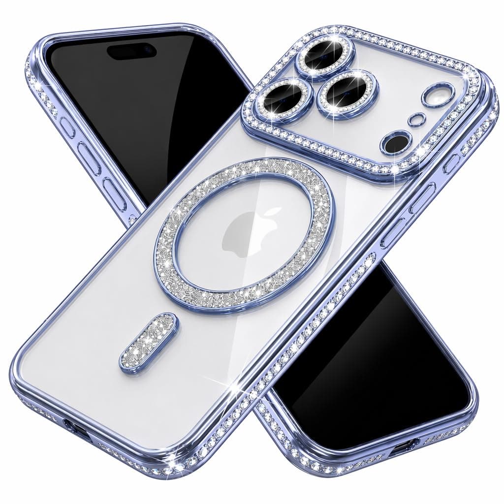 Doulings Magnetic Glitter Diamond Clear Case for iPhone 16 Pro,Blue