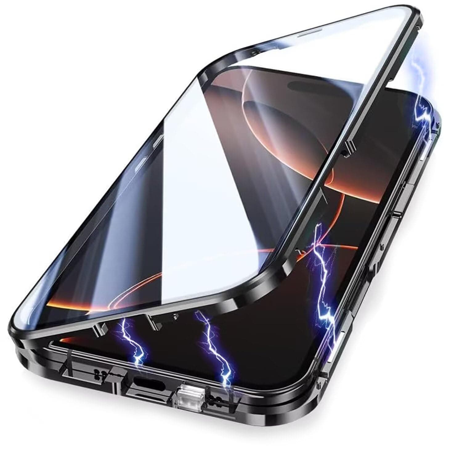 Yoursea Case for iPhone 14 Pro Max,Magnetic Adsorption Metal Bumper 360 Degree Full Body Protection Front and Back Tempering Glass Cover with Safty Lock for iPhone 14 Pro Max Black