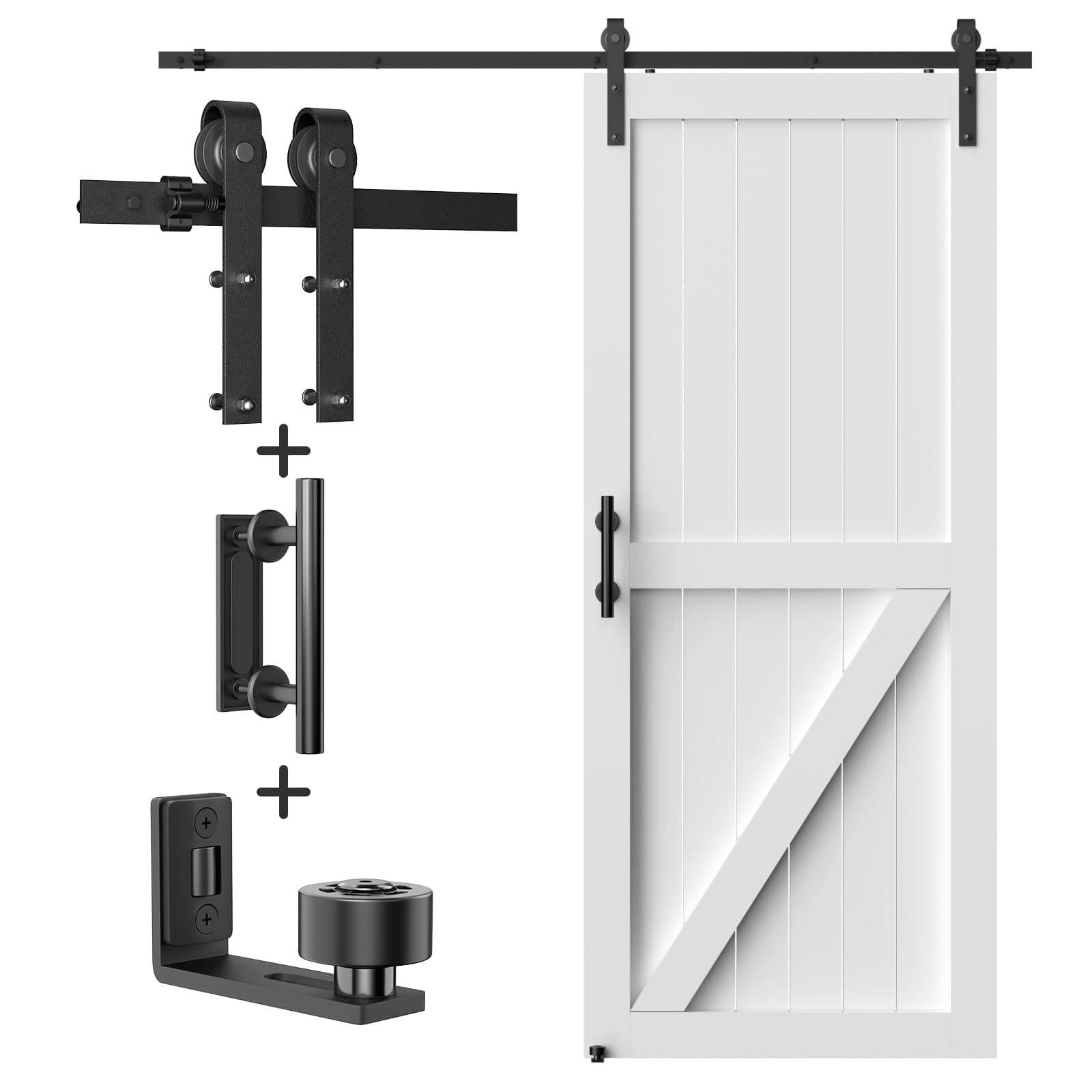 FLYVLIEG 5FT Barn Door Hardware Kit – Includes J-Roller with Handles & Floor Guide, Smooth, Quiet & Easy DIY Install