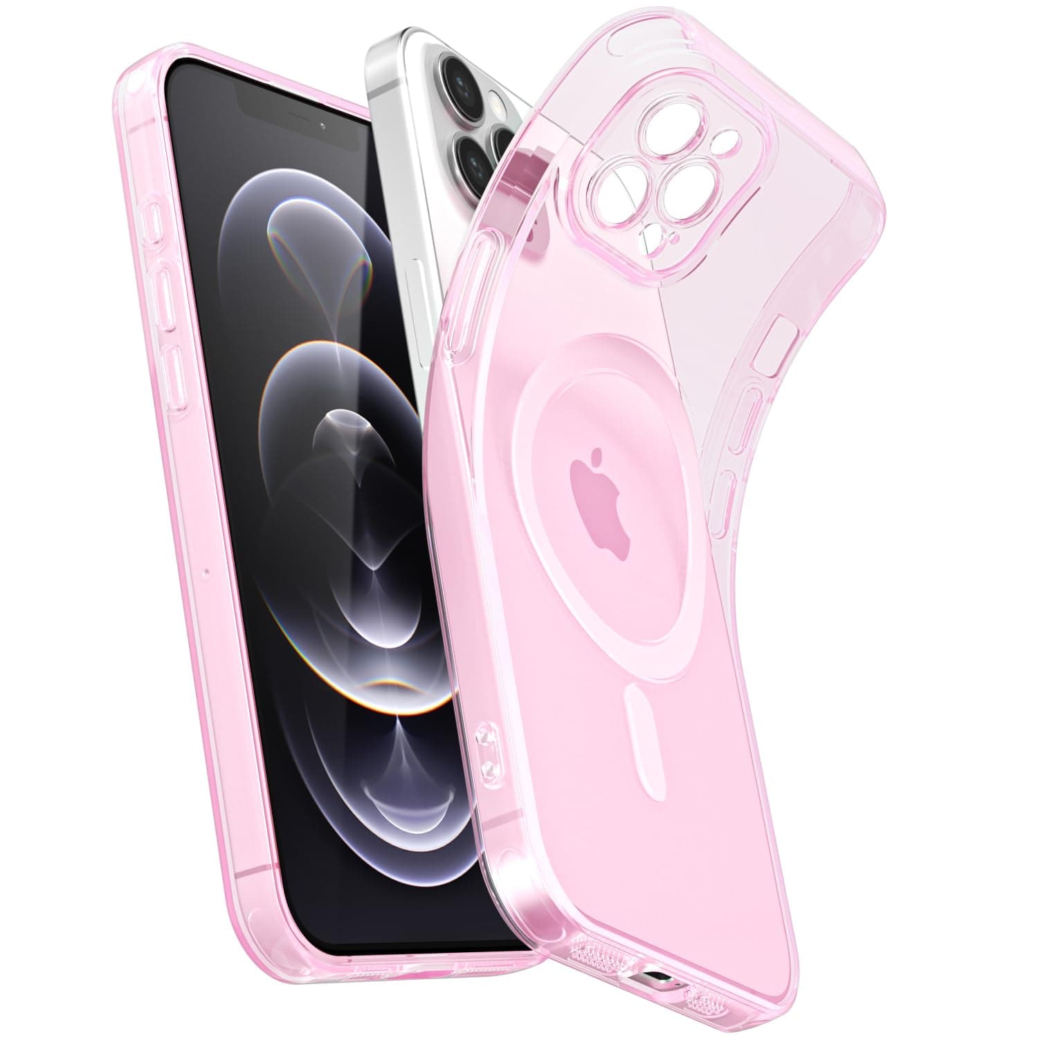 Svanove for iPhone 12 Pro Case Clear Magnetic, Compatible with Magsafe Slim Thin Transparent Mag Safe Case for Women Girls, Girly Cute Soft Silicone Rubber Safecase with Camera Cover, Light Pink