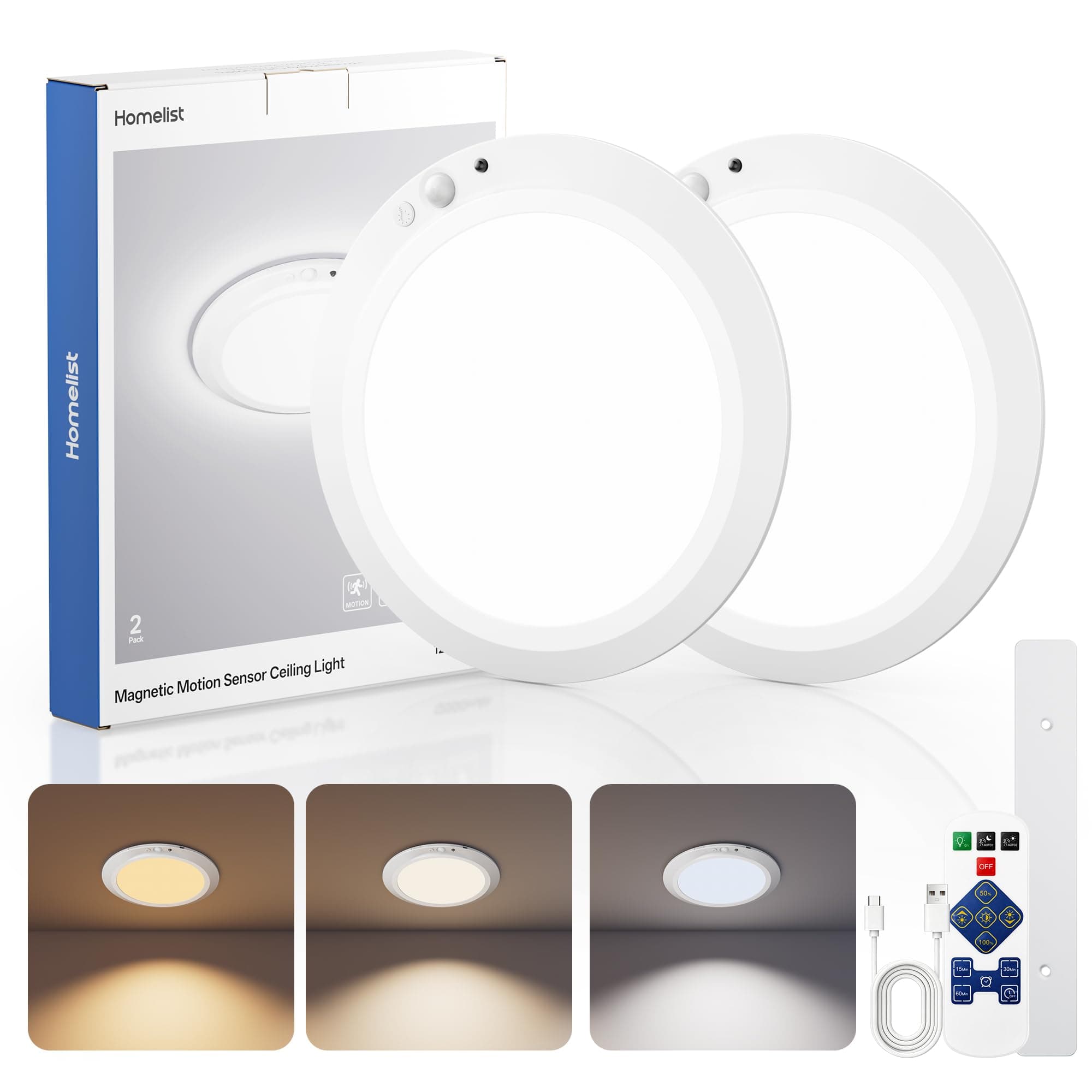 Homelist 12000mAh 500LM Rechargeable Motion Sensor Ceiling Light Remote