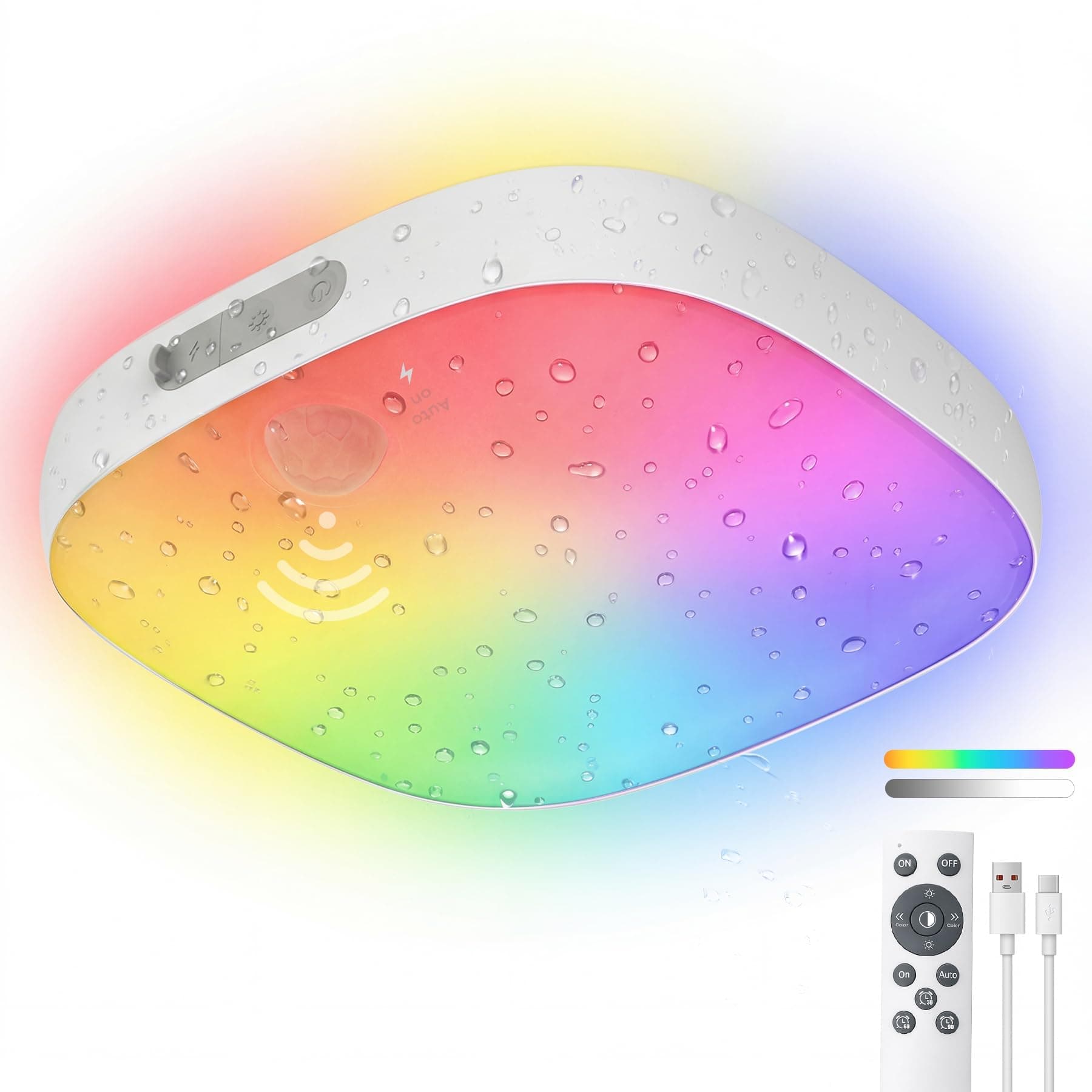 Shower Light IP65 Waterproof, Motion Sensor Ceiling Light Rechargeable