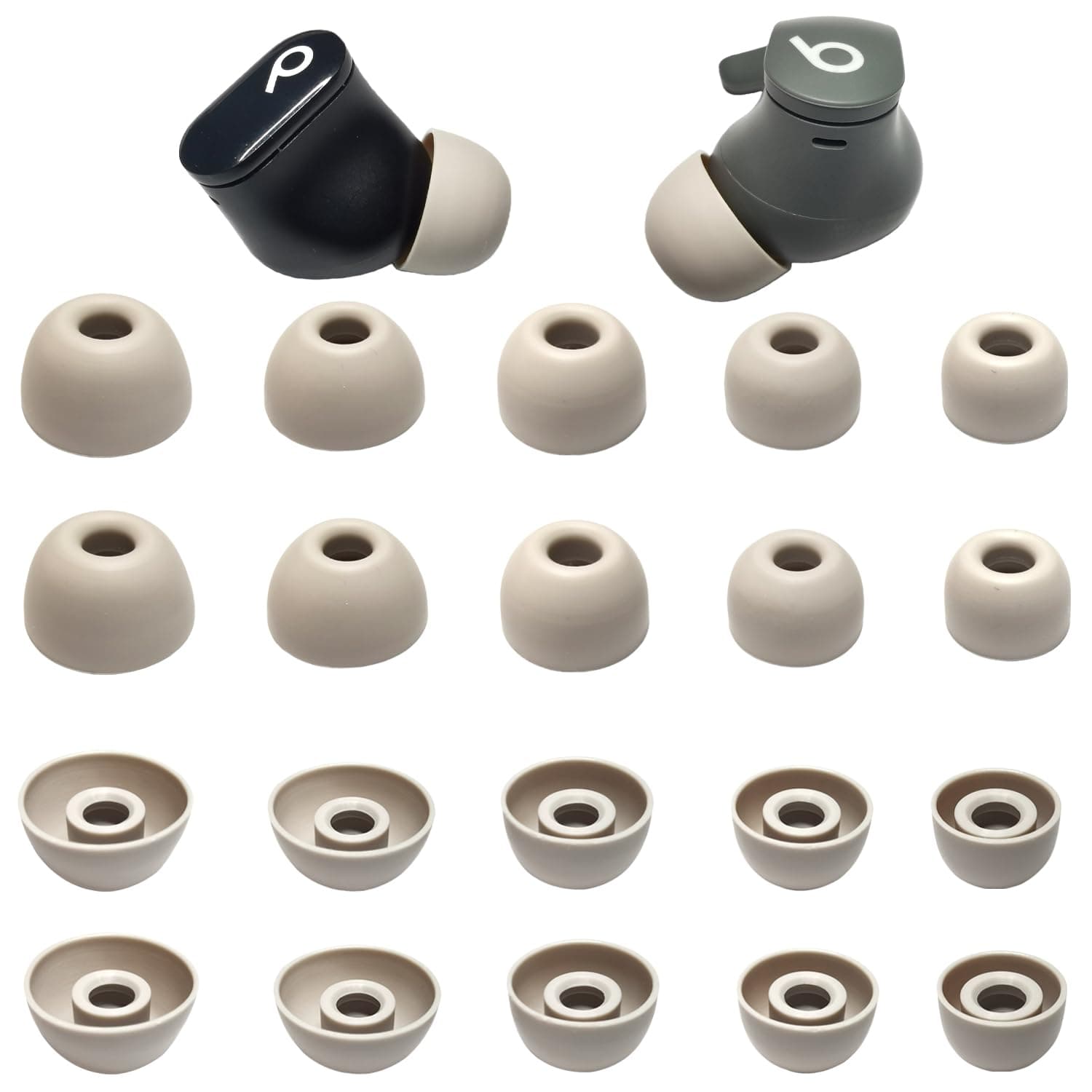 Silicone Ear Tips for Beats Earbuds Replacement Compatible with Beats Studio Buds, Beats Fit Pro, Beats Solo Buds, Powerbeats Pro 2 Earbud, 10 Pairs (5 Sizes: XS/S/M/L/XL), Quicksand