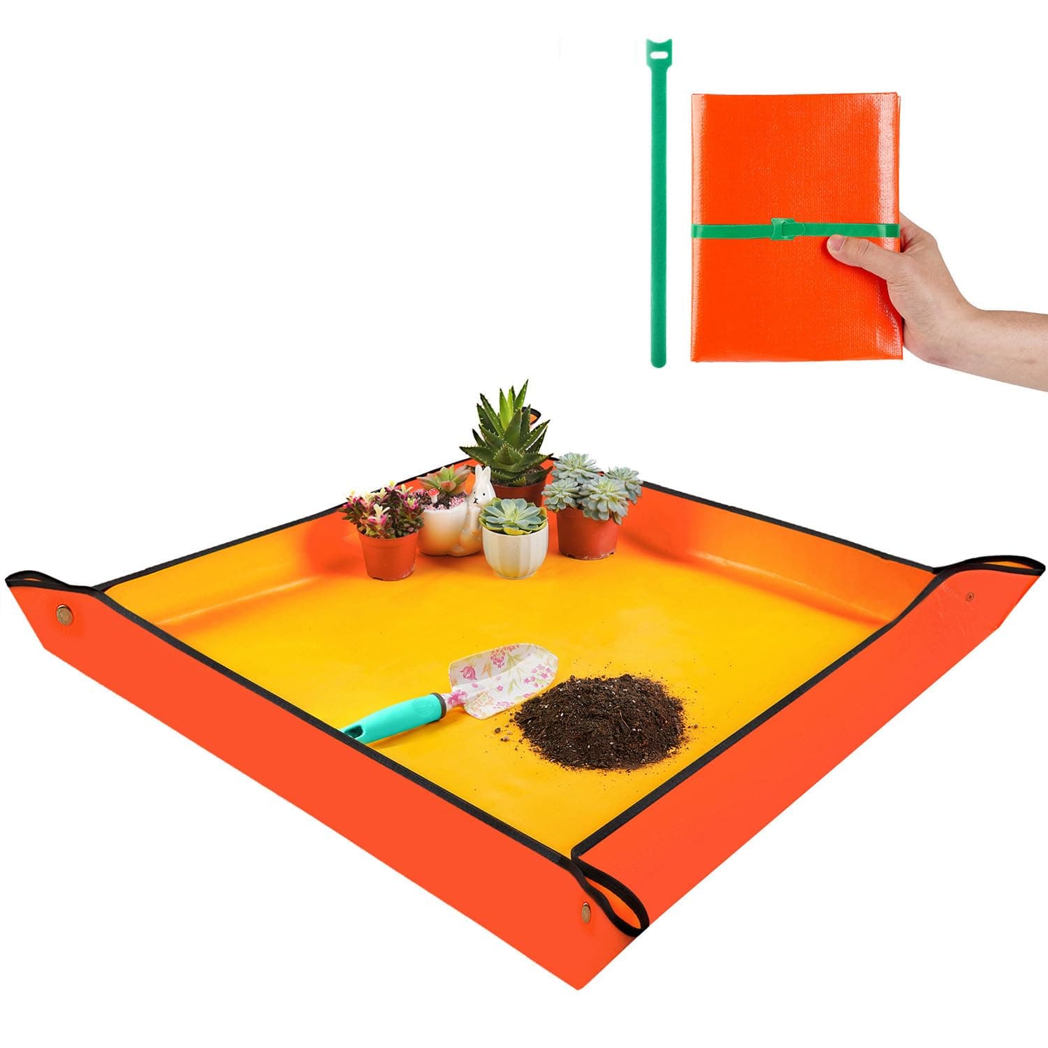 Extra Large Repotting Mat for Indoor Plants Transplanting and Potting Mix Mess Control, 39.5" X 39.5" Portable Gardening Tray Mat