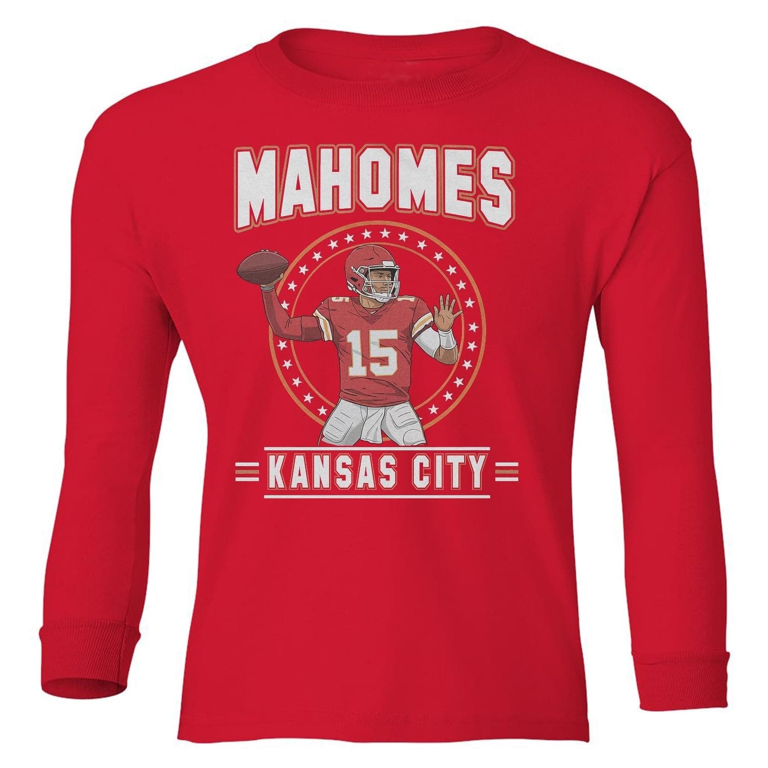 Mahomes Inspired Graphic - Kansas Sports Fans Tribute Youth Long Sleeve T-Shirt (Red, Youth X-Large)