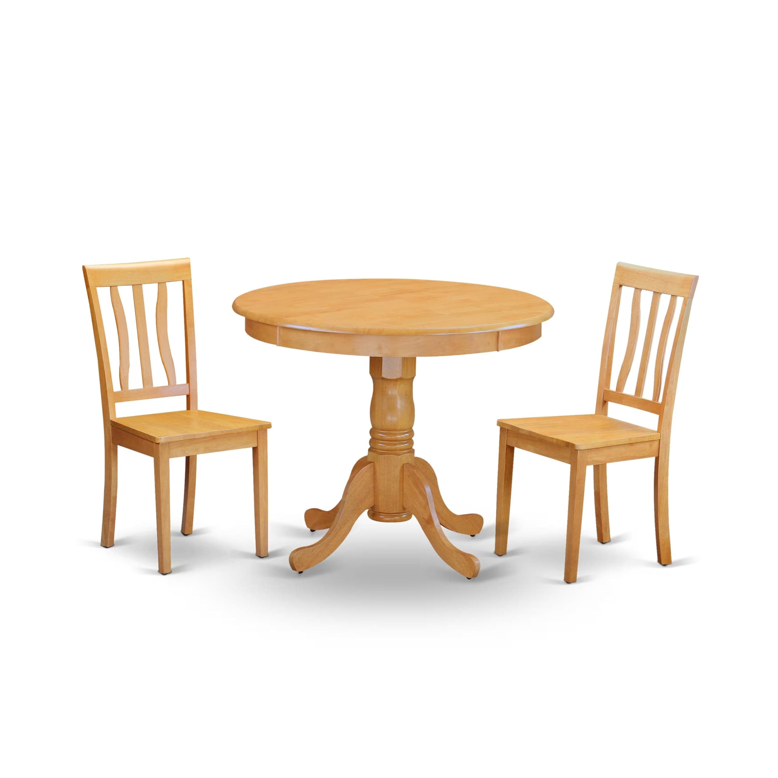 East West Furniture ANTI3-OAK-W 3 Piece Dining Set Contains a Round Kitchen Table with Pedestal and 2 Dining Room Chairs, 36x36 Inch, Oak