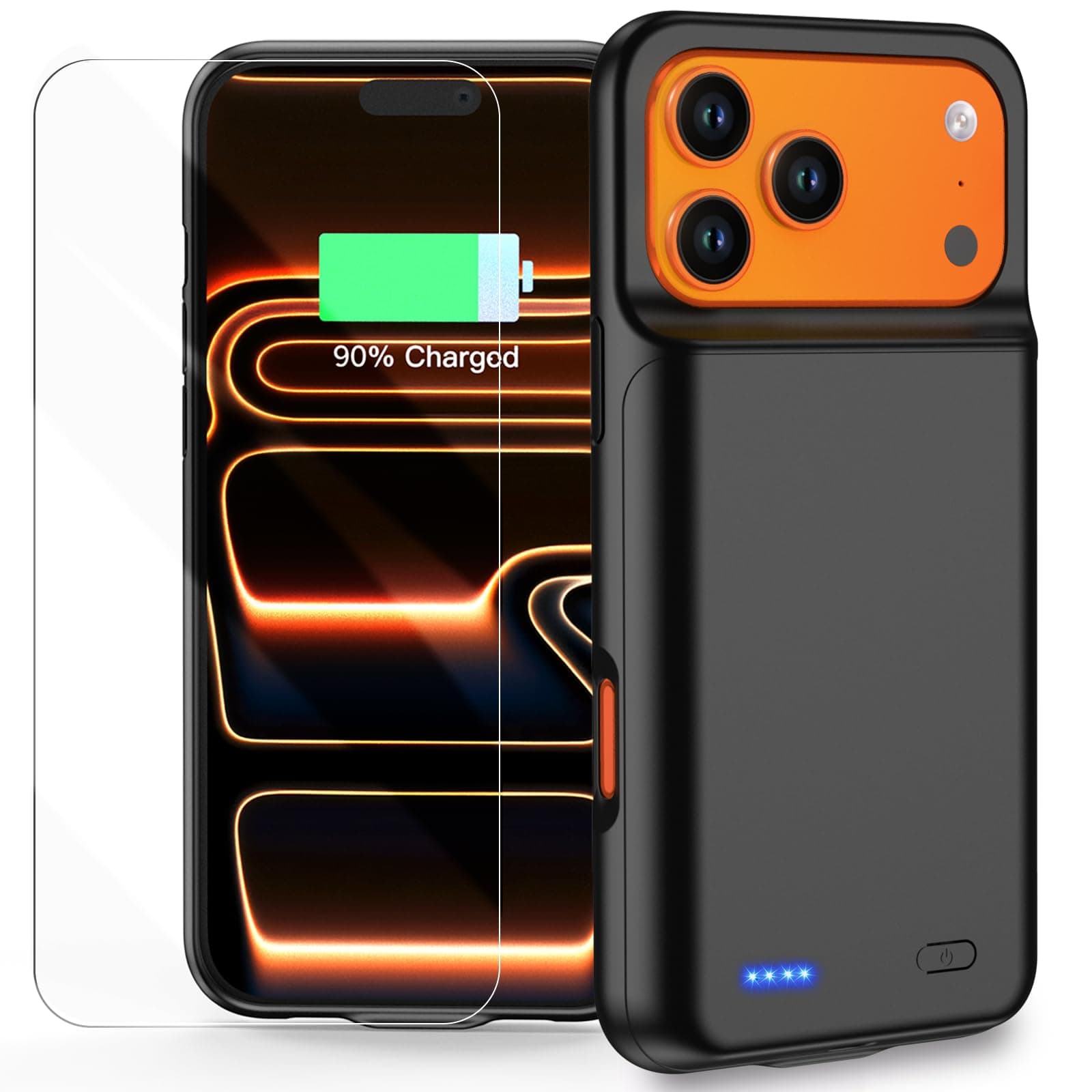 POAQCIF Battery Case for iPhone 17 Pro Max, Ultra-Slim 7000mAh Portable Extended Charging Charger Case [2025 Upgraded] w/Tempered Glass Film for iPhone 17 Pro Max (6.9 inch)-Black