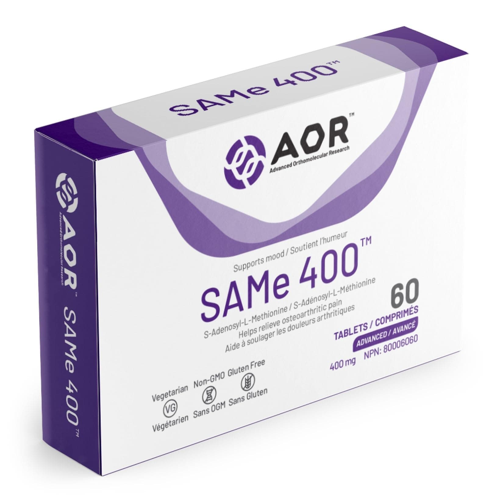 AOR SAMe 400mg Tabs, Helps Relieve Osteoarthritic Pain, Joint Pain, 60 Tabs