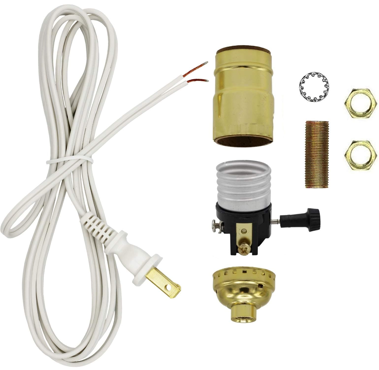 Make a Lamp or Repair Kit - All Essential Hardware, 3 Way Socket, and Matching Electric Cord (Bronze)