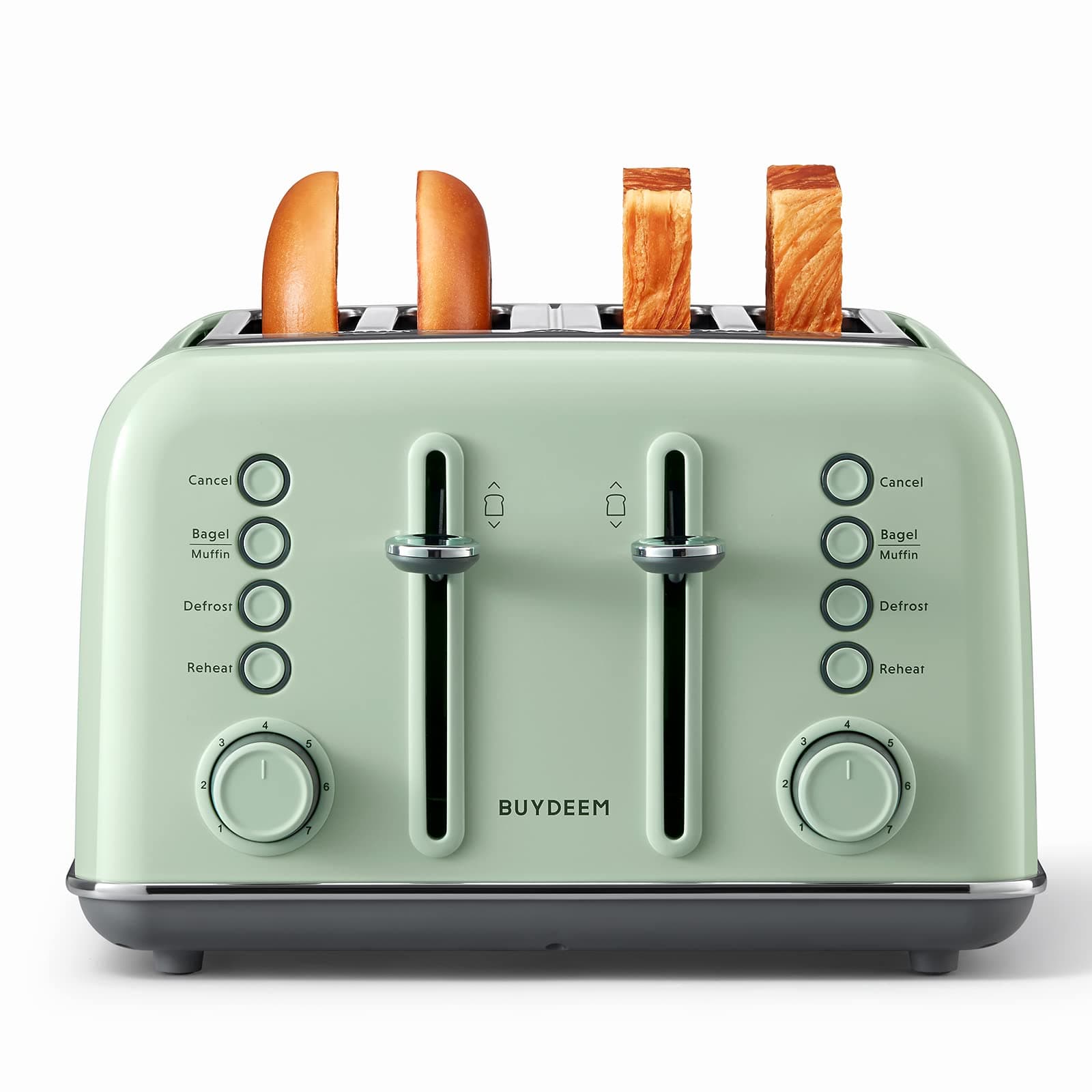 BUYDEEM DT640 4-Slice Toaster, 7 Shade Settings, 1.5" Wide Slots, Green