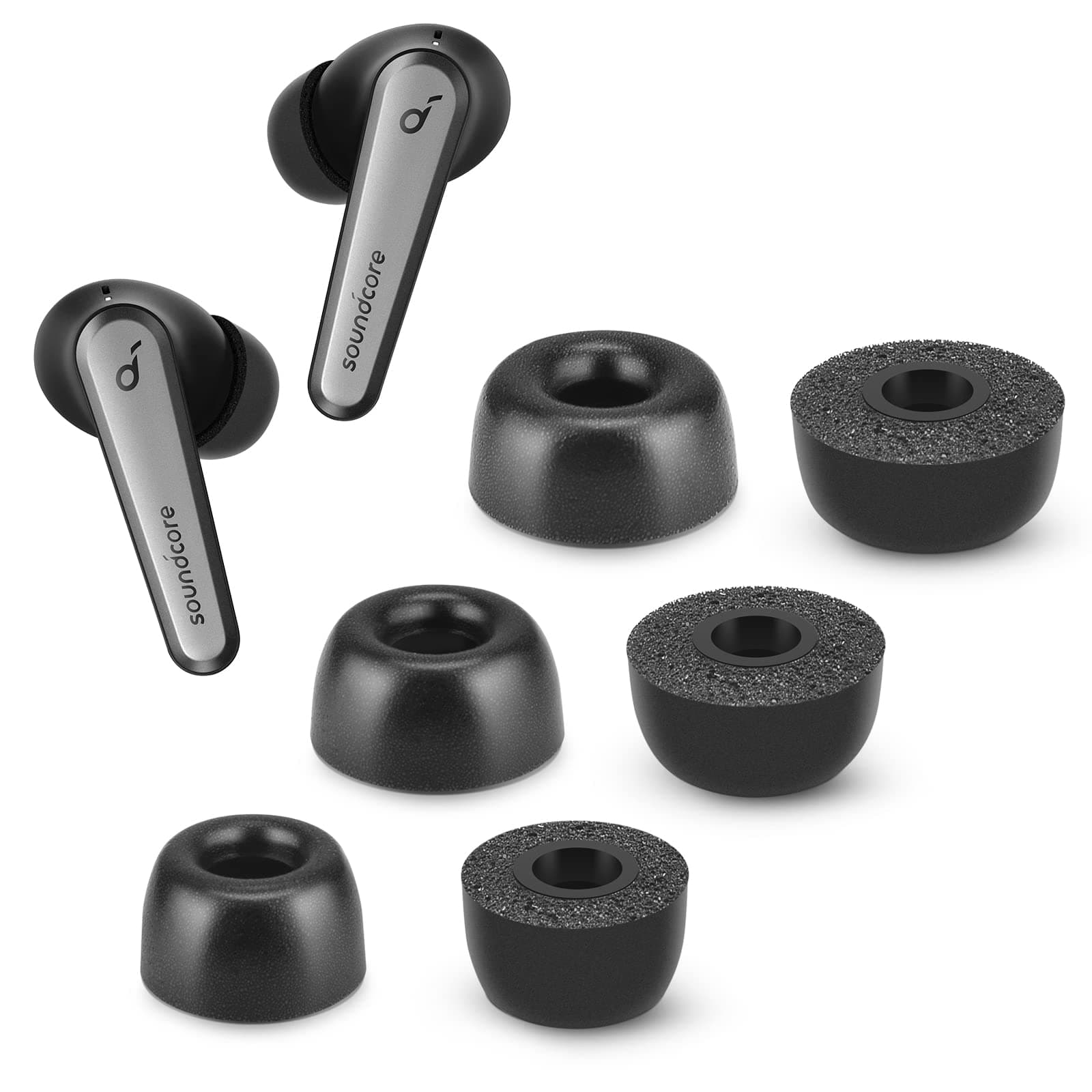 Memory Foam Tips for Soundcore Liberty Air 2 Pro, Anti-Slip Replacement Ear Tips for Anker True Wireless Earphone，Fit in The Charging Case, Perfect Noise Cancellation, 3 Pairs (Assorted Sizes, Black)