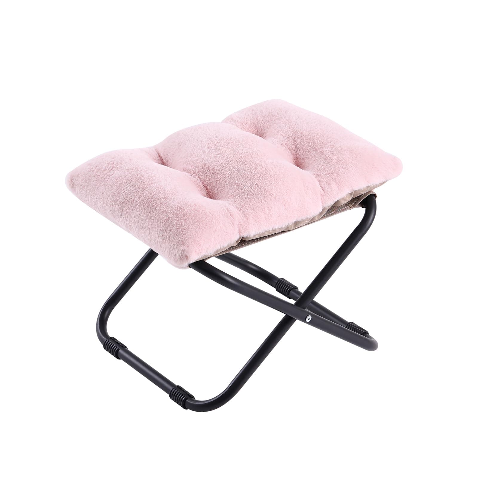 LITA Folding Footrest Stool, Portable Ottoman Foot Rest, Upholstered Small Foldable Ottoman Stool with Detachable Thick Cotton Cushion Padded Sofa Stool for Living Room, Bedroom, Plush Pink