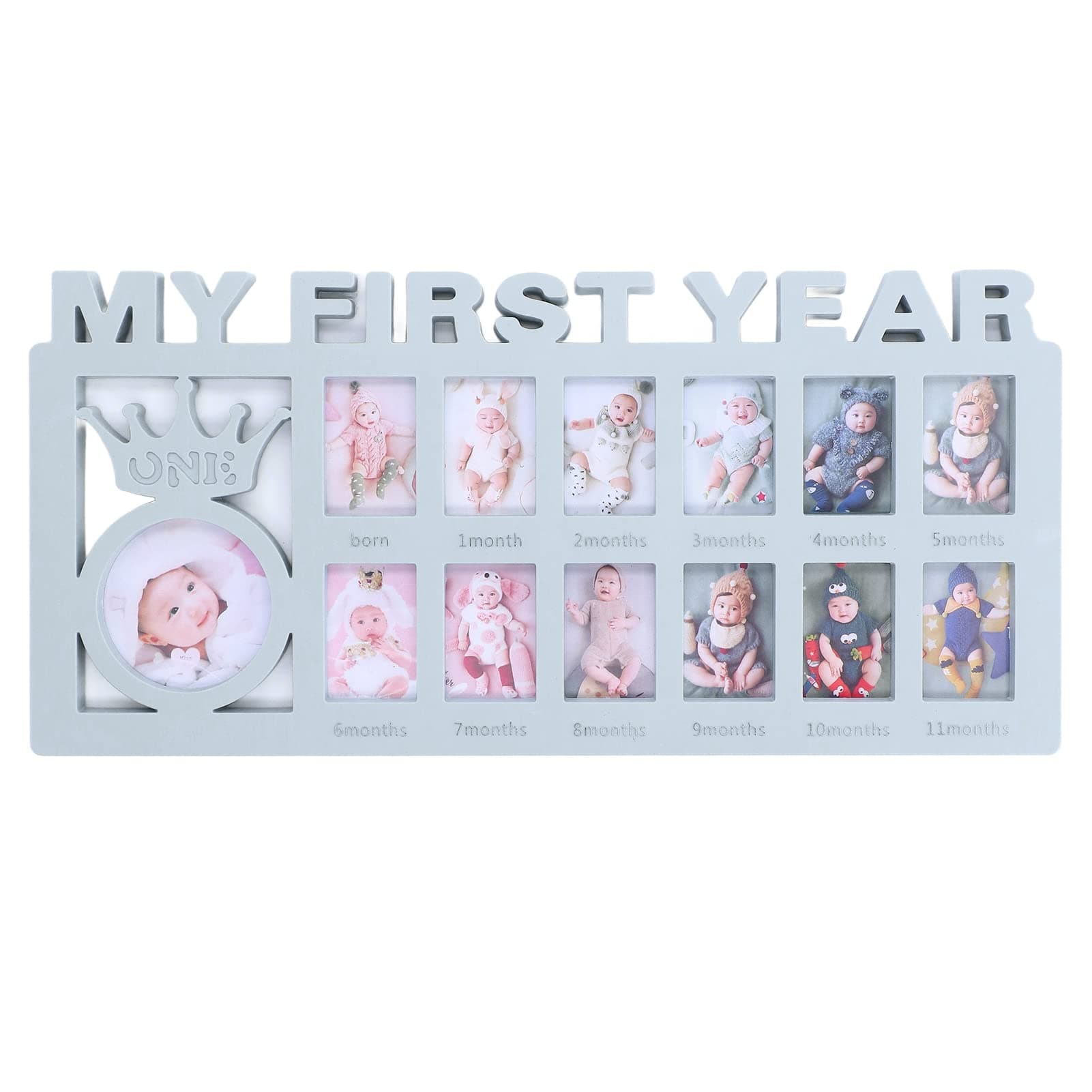 My First Year Picture Frame, Newborn Baby Picture Frame 12 Months Picture Frames Collage Photo Frame for Baby First Year (Blue)