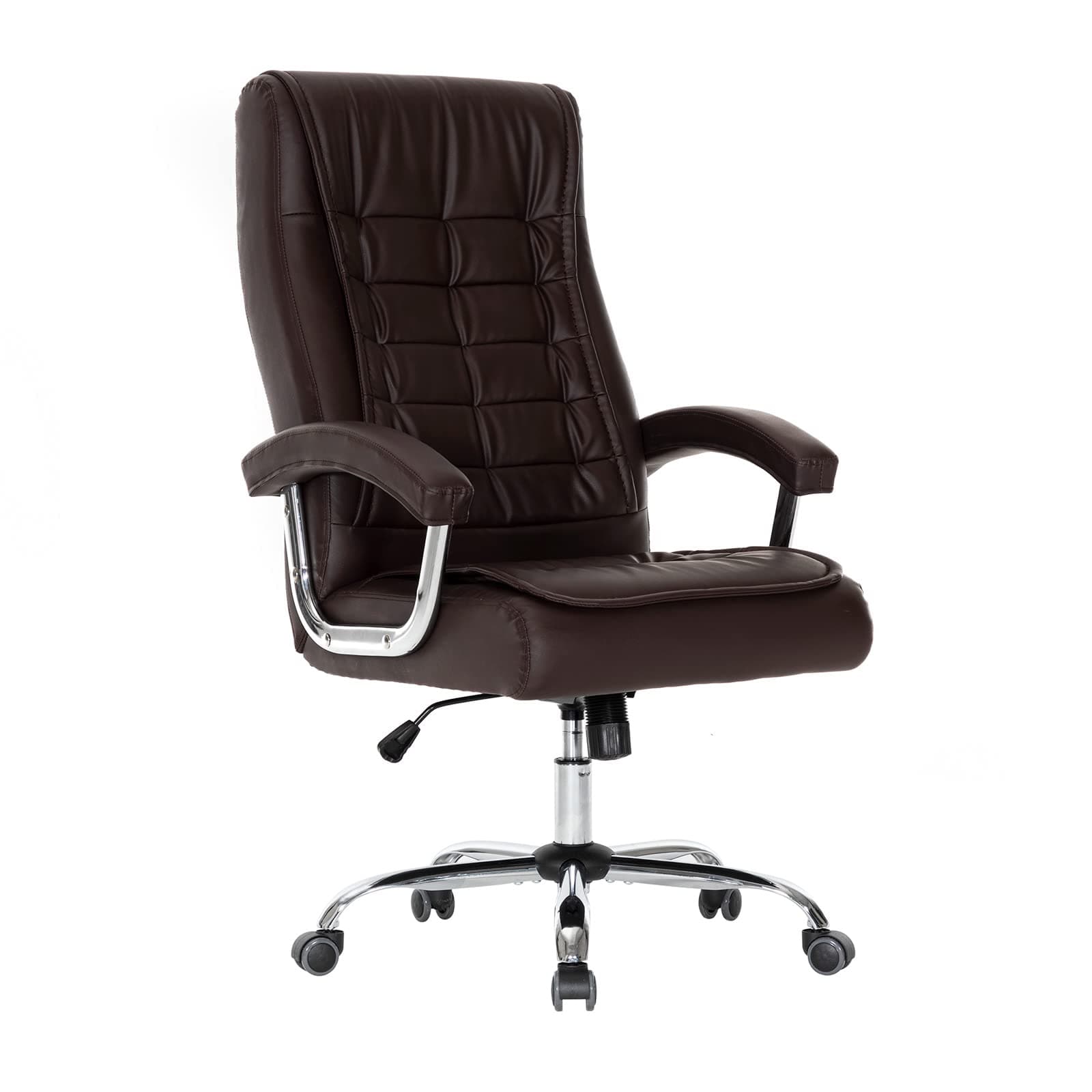 Hoxne Executive Office Chair Adjustable Leather Chair High Back Swivel Office Desk Chair with Padded Armrest 350lbs Load-Bearing Spring Seat Computer Desk Chair for Home Office, Brown
