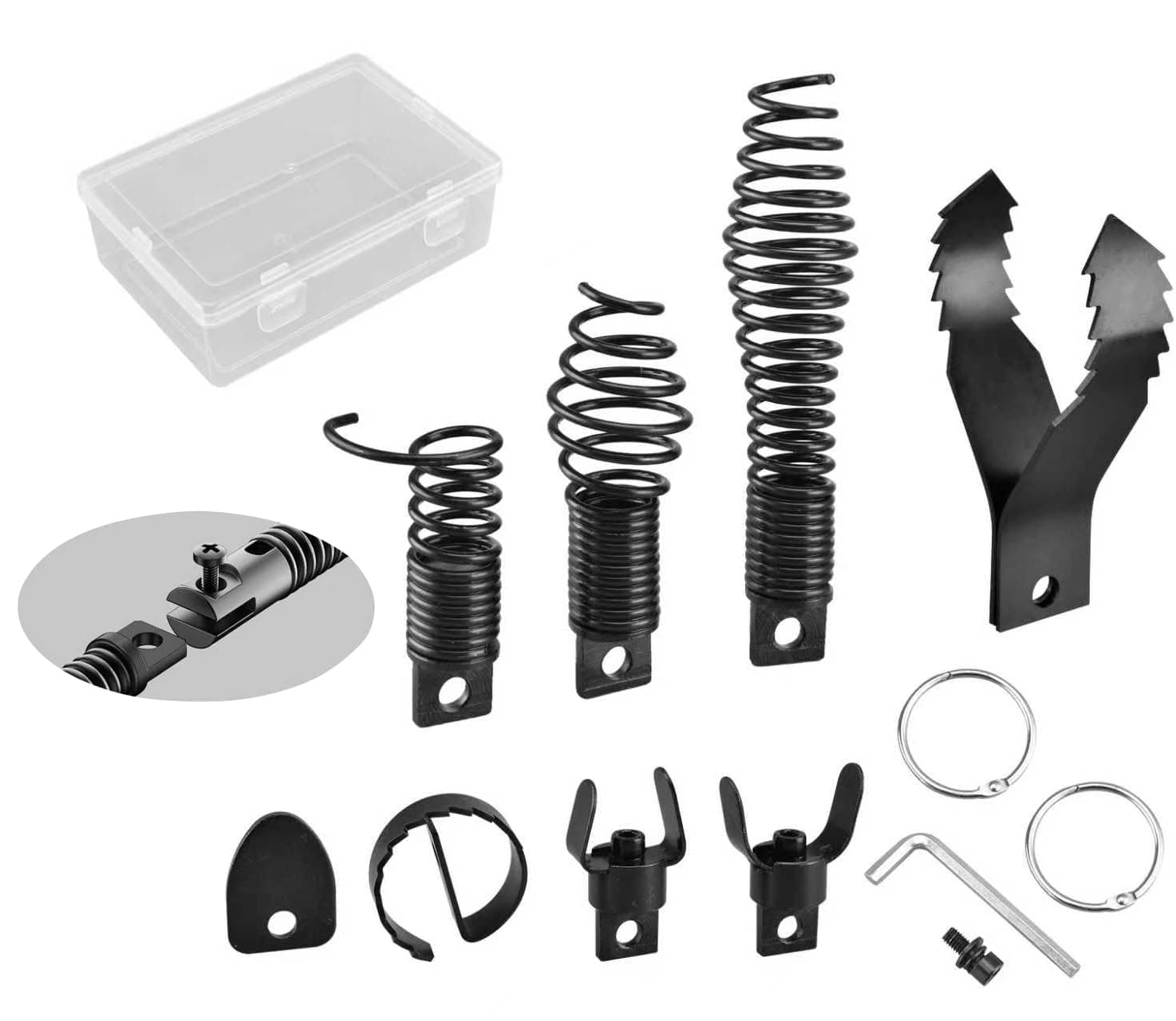 8-Piece Drain Snake Kit for 5/16" to 3/4" Cables – Heavy-Duty Manganese Steel Cutters for Roots, Grease & Stubborn Clogs – Includes Storage Case & Metal Ring