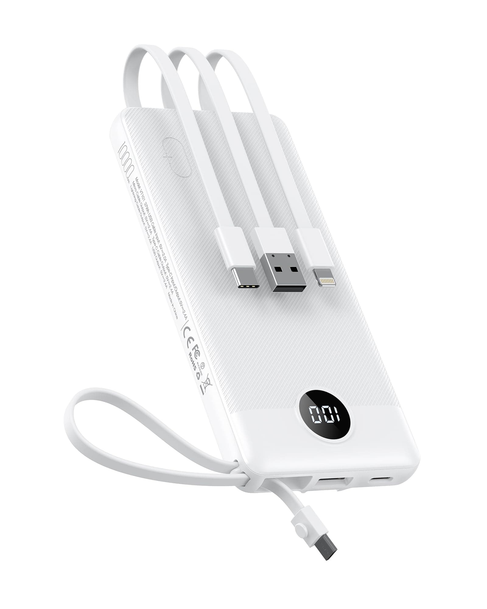 VEEKTOMX Power Bank with Built-in Cables 10000mAh Portable Charger for iPhone Slim Fast Charge USB C Battery Pack Travel Essentials Powerbank Compatible with iPhone, Samsung, Android, etc