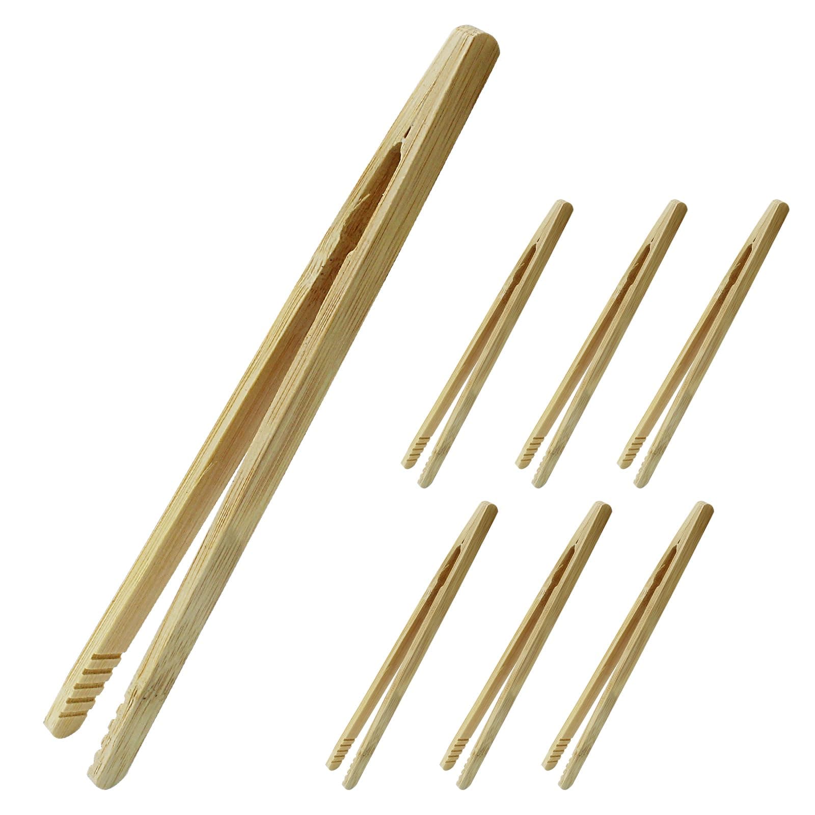 Verkelly 12 Pcs Bamboo Toast Tongs, 7" Long Bamboo Tongs for Cooking Serving Pickle Muffin