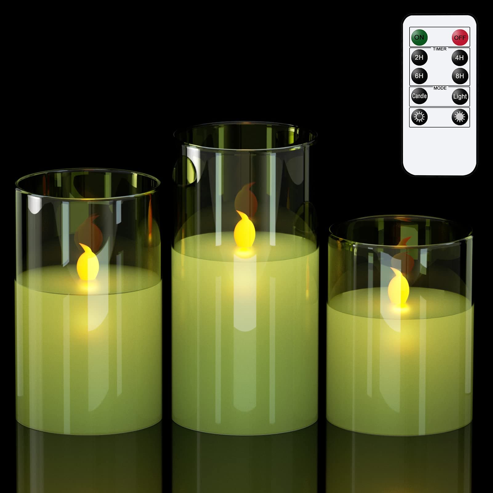 GenSwin Glass Flameless Led Candles Battery Operated Remote Timer Green