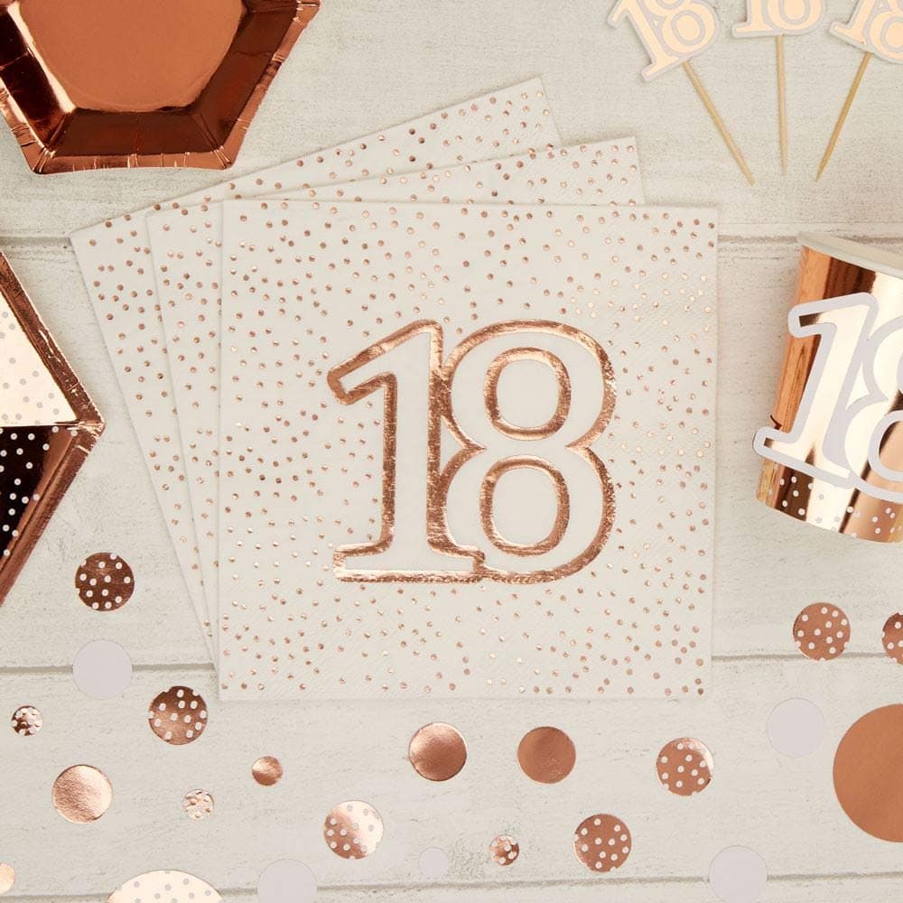 Rose Gold Spotty 18th Birthday Paper Party Napkins x 16-3ply