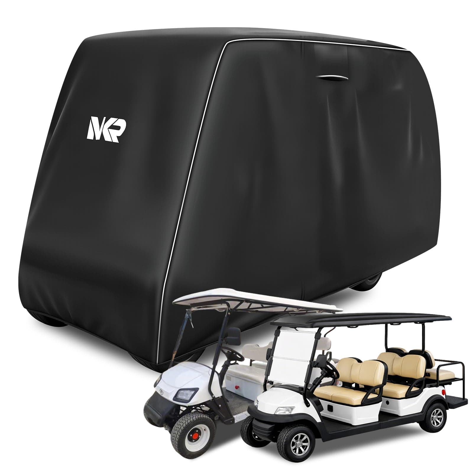 UYA 600D Golf Cart Cover for 6 Passengers - Heavy Duty Waterproof Marine Grade Cover with Side Zipper, Compatible with EZGO Yamaha Club Car (Roof Up to 120"), UV & Windproof with Reflective Stripes