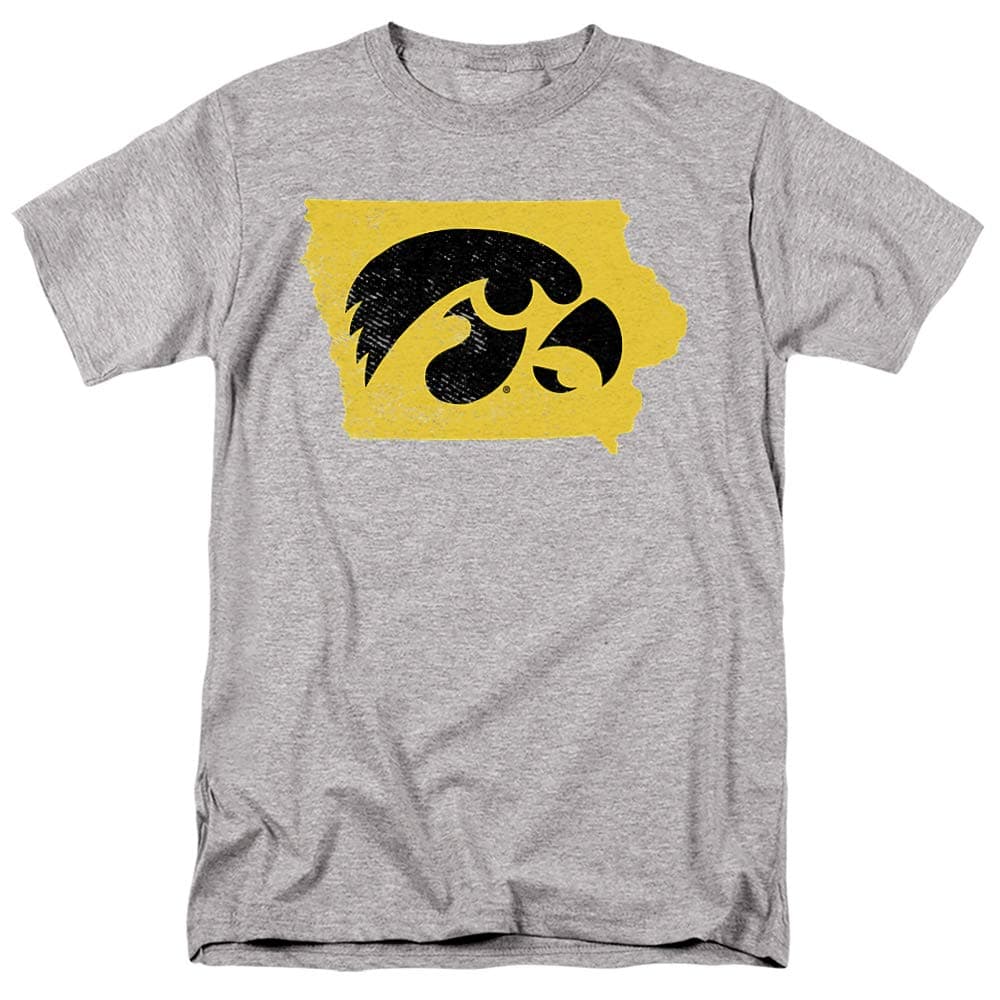 University of Iowa Official State Shape Unisex Adult T-Shirt, Athletic Heather, 3X-Large
