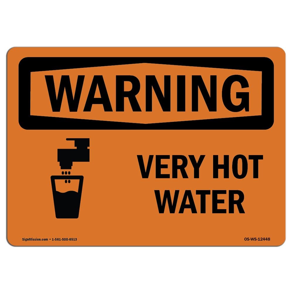 OSHA Warning Sign - Very Hot Water with Symbol | Decal | Protect Your Business, Construction Site, Warehouse & Shop Area | Made in The USA