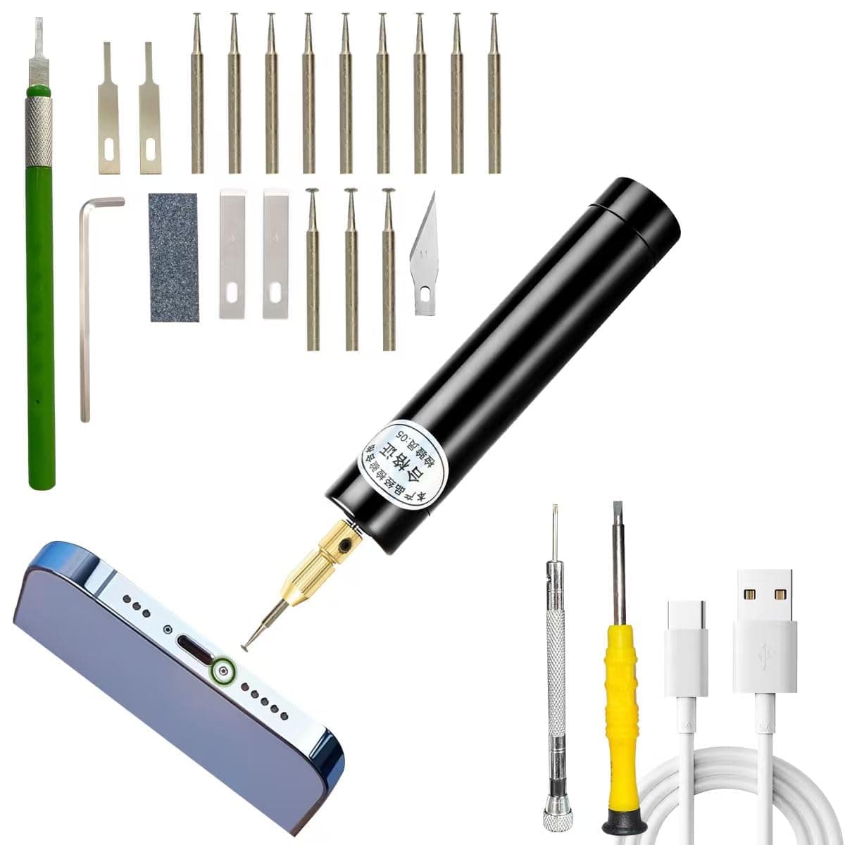 Damaged Screw Removal for Cell Phone Rechargeable Broken Screw Extractor Kit for iPhone Cell Phone Repair Tool 4 Size Grinding Heads Portable Screw Extractor for Laptop/Pad Electronic Products