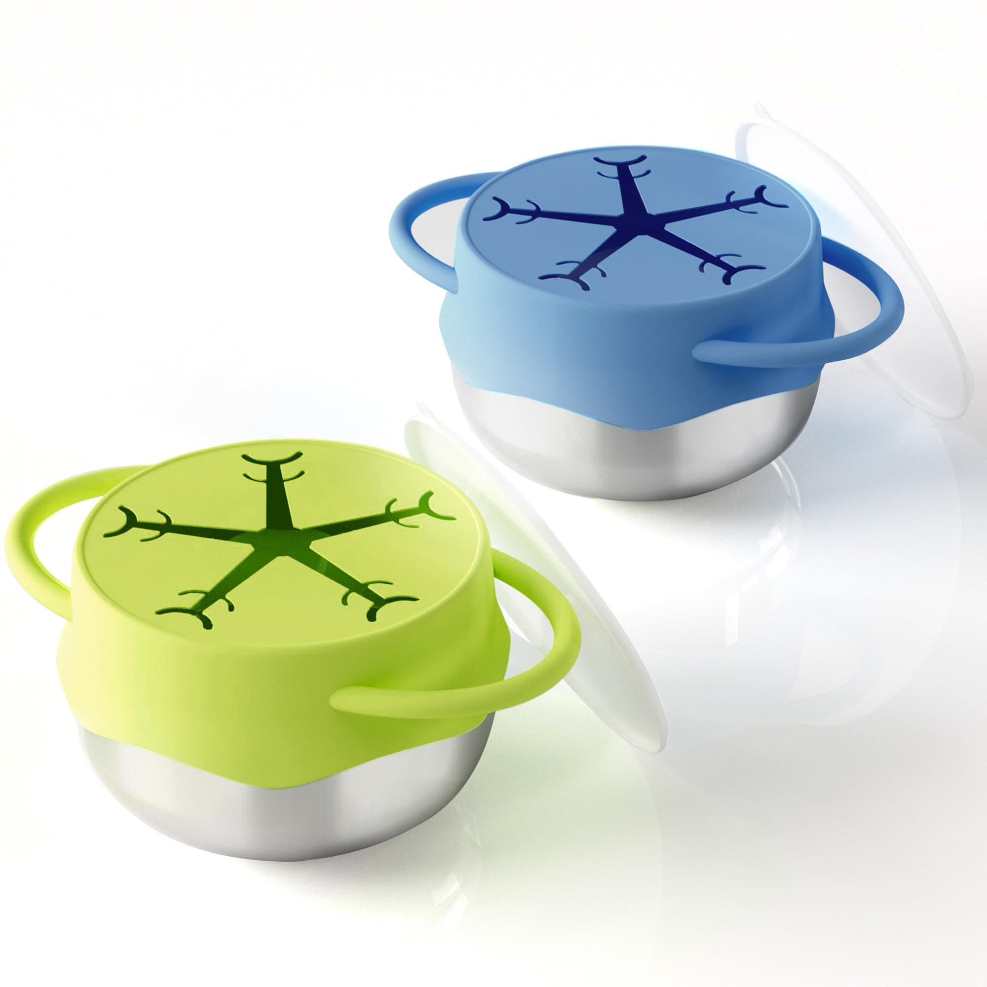 LOESLY 2 Pack Baby Stainless Steel Snack Containers for Toddlers with Spill-Proof Silicone Lids & Dual Handles - Kids Snack Box, Toddler Snack Cups, Perfect for Healthy Eating (Blue+Green)