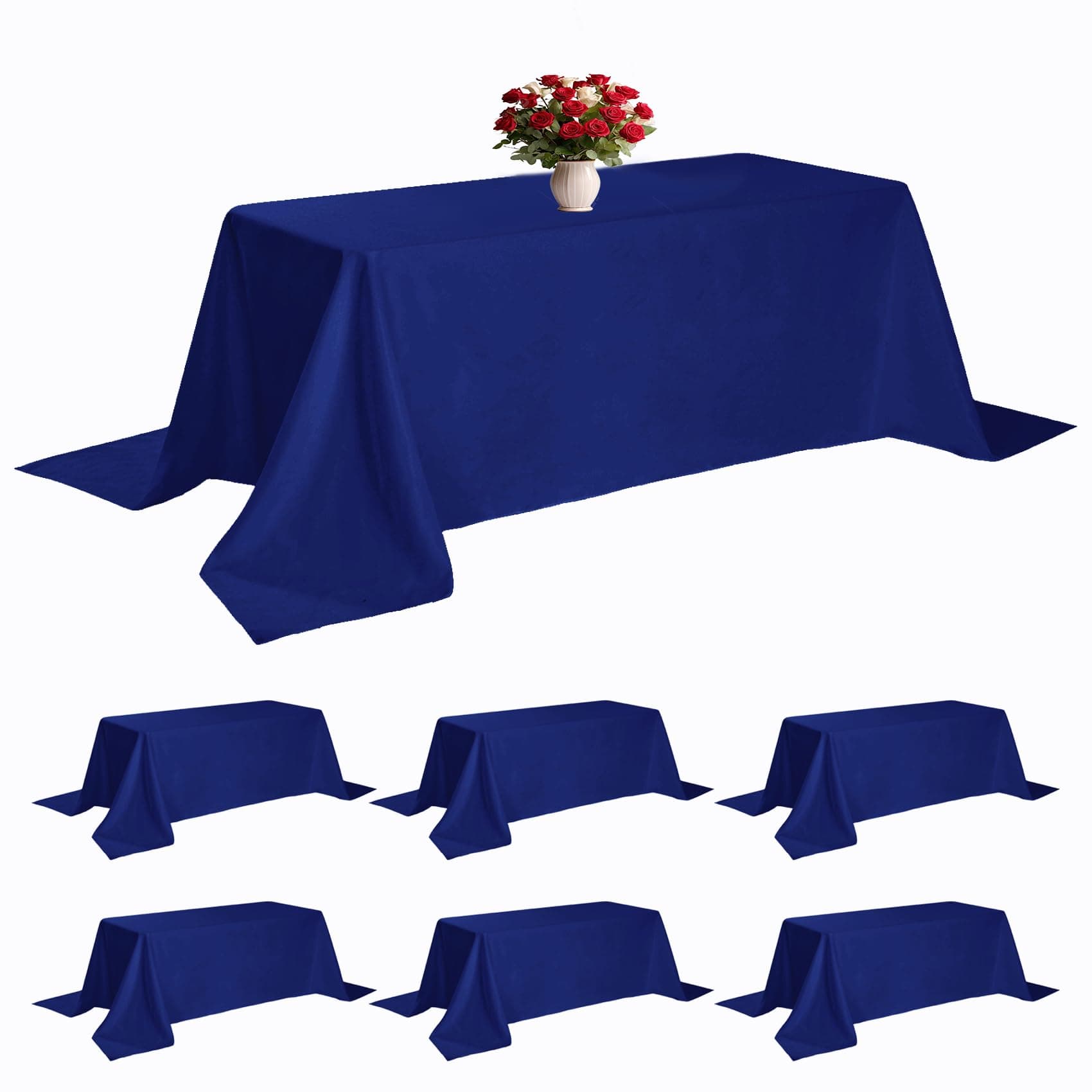 6 Pack Royal Blue Tablecloth 90 x 156 Inch Table Cloth for 8 Foot Rectangle Tables, Wrinkle Resistant Washable Polyester Fabric Table Covers for Party, Wedding,Dining,and Banquet