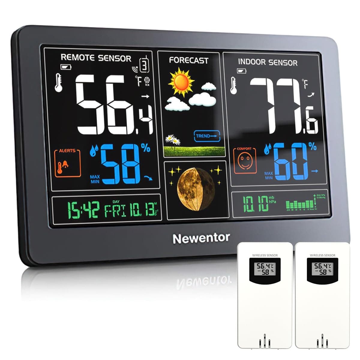 Newentor Wireless Indoor Outdoor Weather Station, 7.5in Temperature Monitor