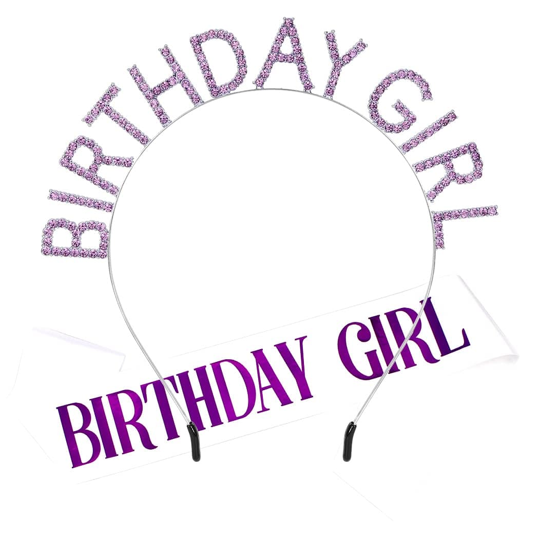 AOPRIE Birthday Crown for Women with Sash Birthday Tiara Girl Headband, 2 Count (Pack of 1), Metal
