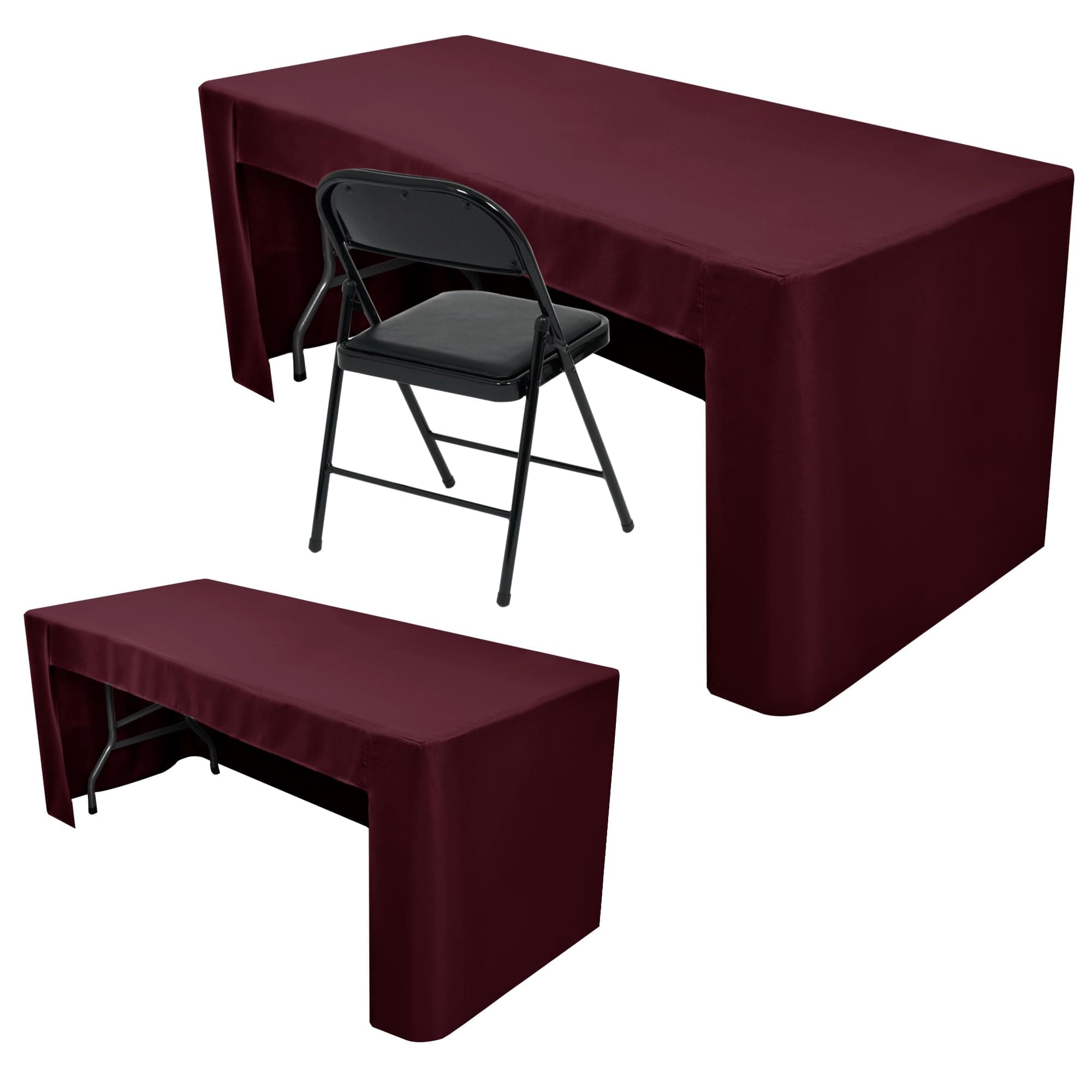 Nasitos 2 Pack 8' Fitted Table Cloth for Rectangular Table, Burgundy - Open Back, Wrinkle Resistant, Washable