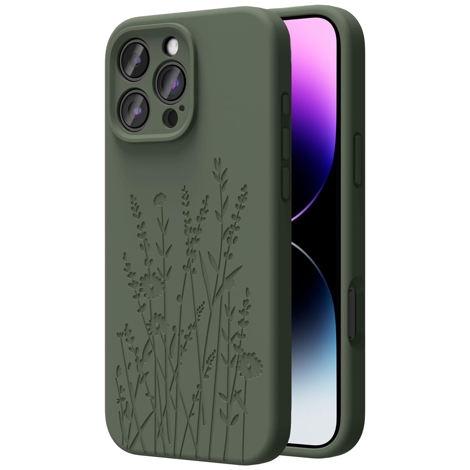 OAOA Engraved for iPhone 16 Pro Max Case, Calke Green Flower