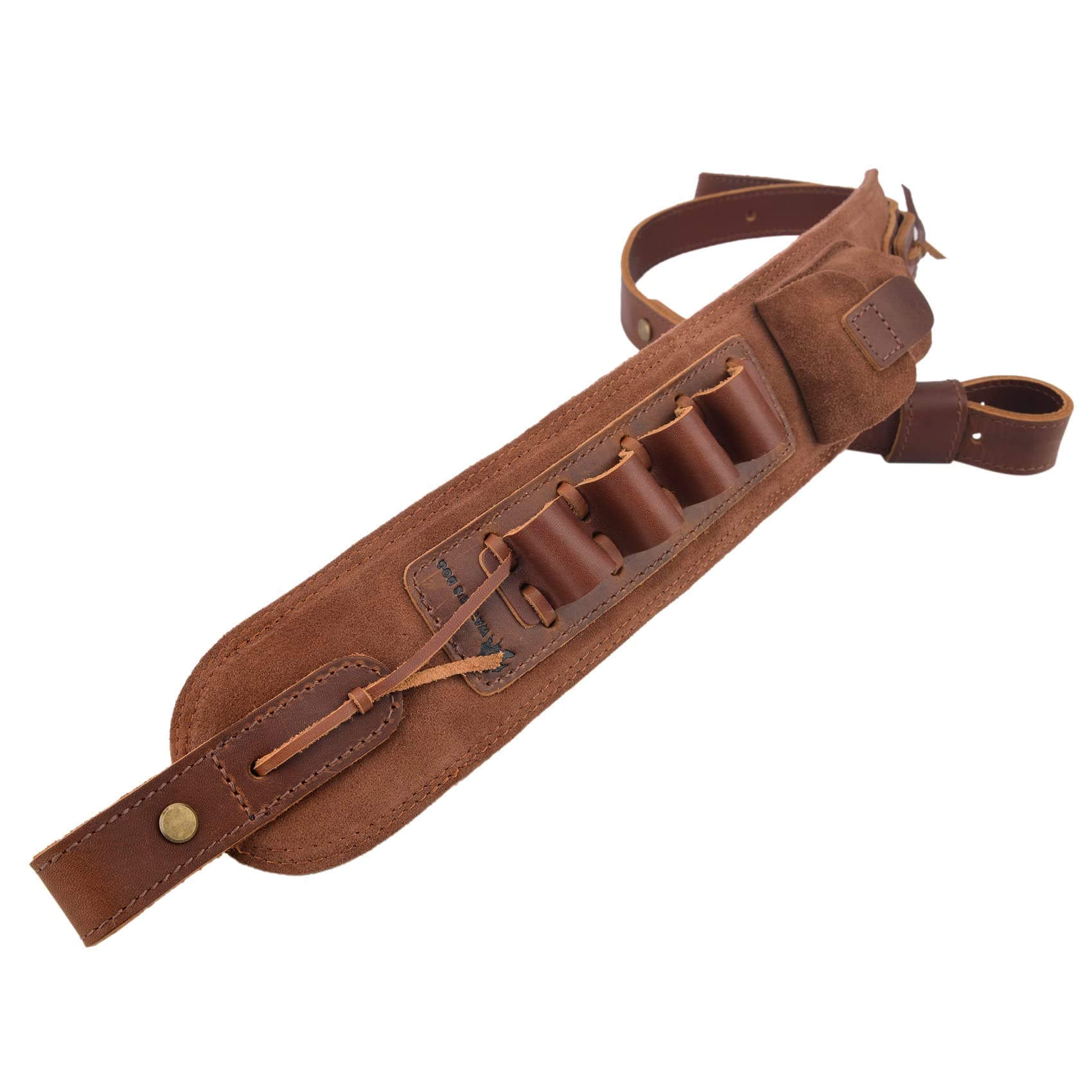 Top-Grain Leather Ammo Holder Rifle Sling, Adjustable Hunting Gun Strap with Swivels (16 Gauge, Brown Without Swivels)