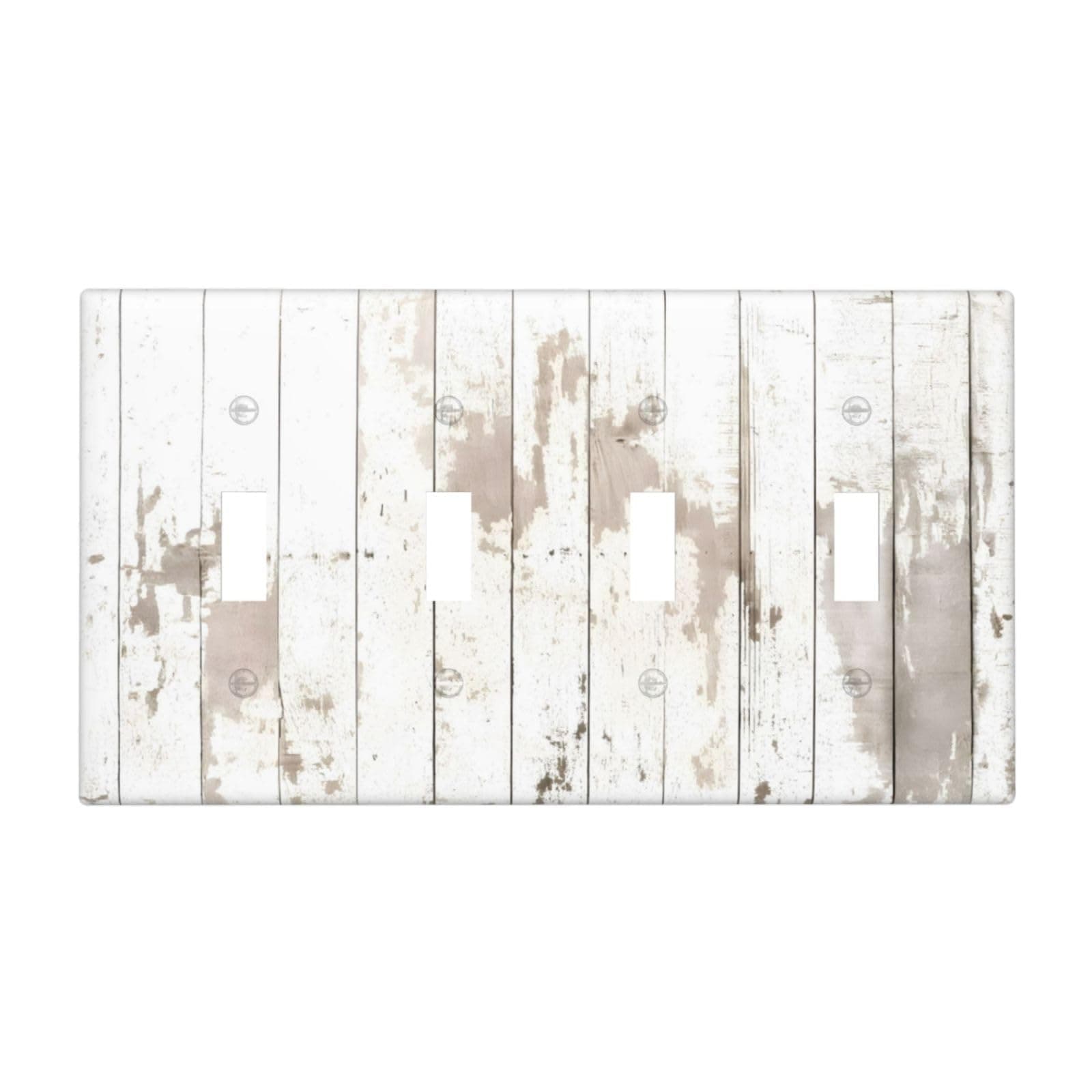Modern Rustic Wood White Oak Print Light Switch Covers Quad Toggle Electrical Faceplate 4 Gang Wall Plate Decorative Switch Plates Cover for Farmhouse Home Decor