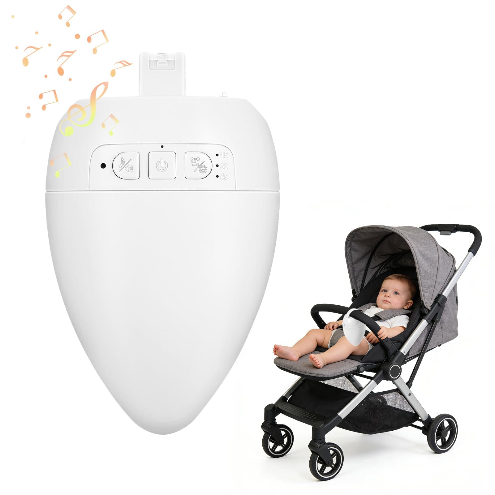 Rechargeable Pram Rocker with Soothing Music and Vibration,with Cry Activated Sensor & Minute Timer, Adjustable Rocking Motions & Volume, Hands-Free Portable Rocker Sleep Aid - Suitable for Newborns